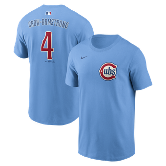 Nike Pete Crow-Armstrong Light Blue Chicago Cubs Name & Number T-Shirt