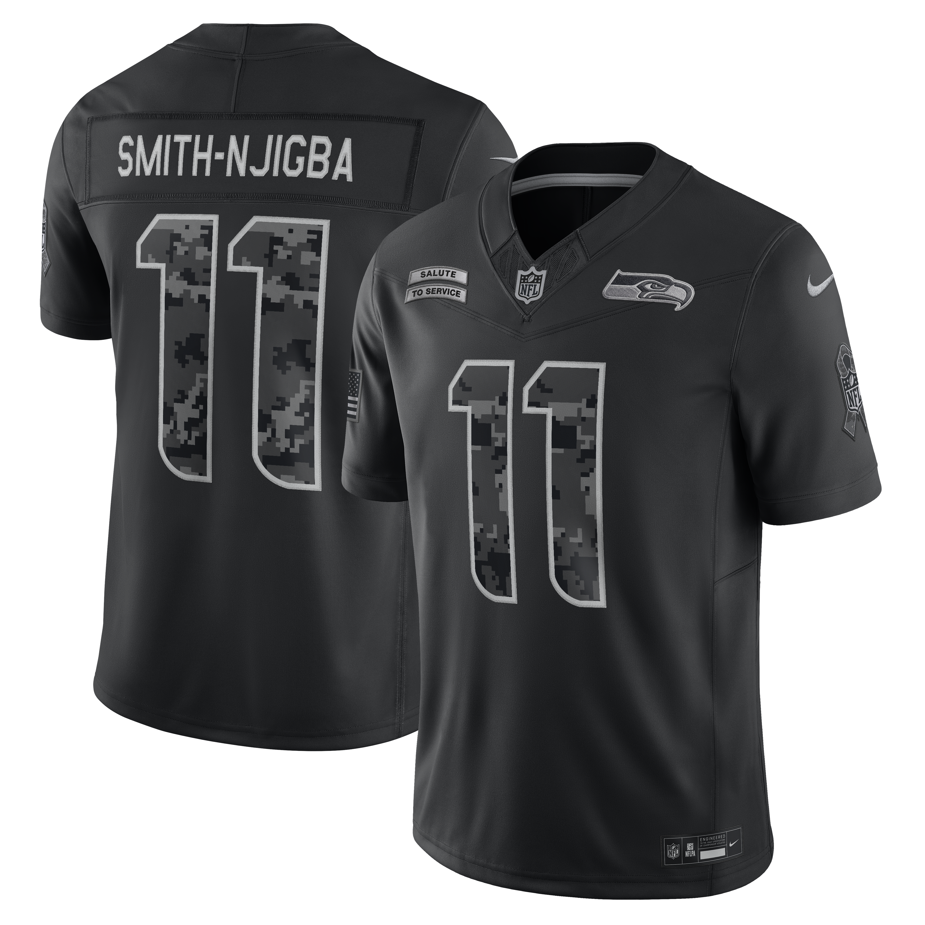 Men's Nike Jaxon Smith-Njigba Black Seattle Seahawks 2026 Salute to Service Stitched Limited Jersey