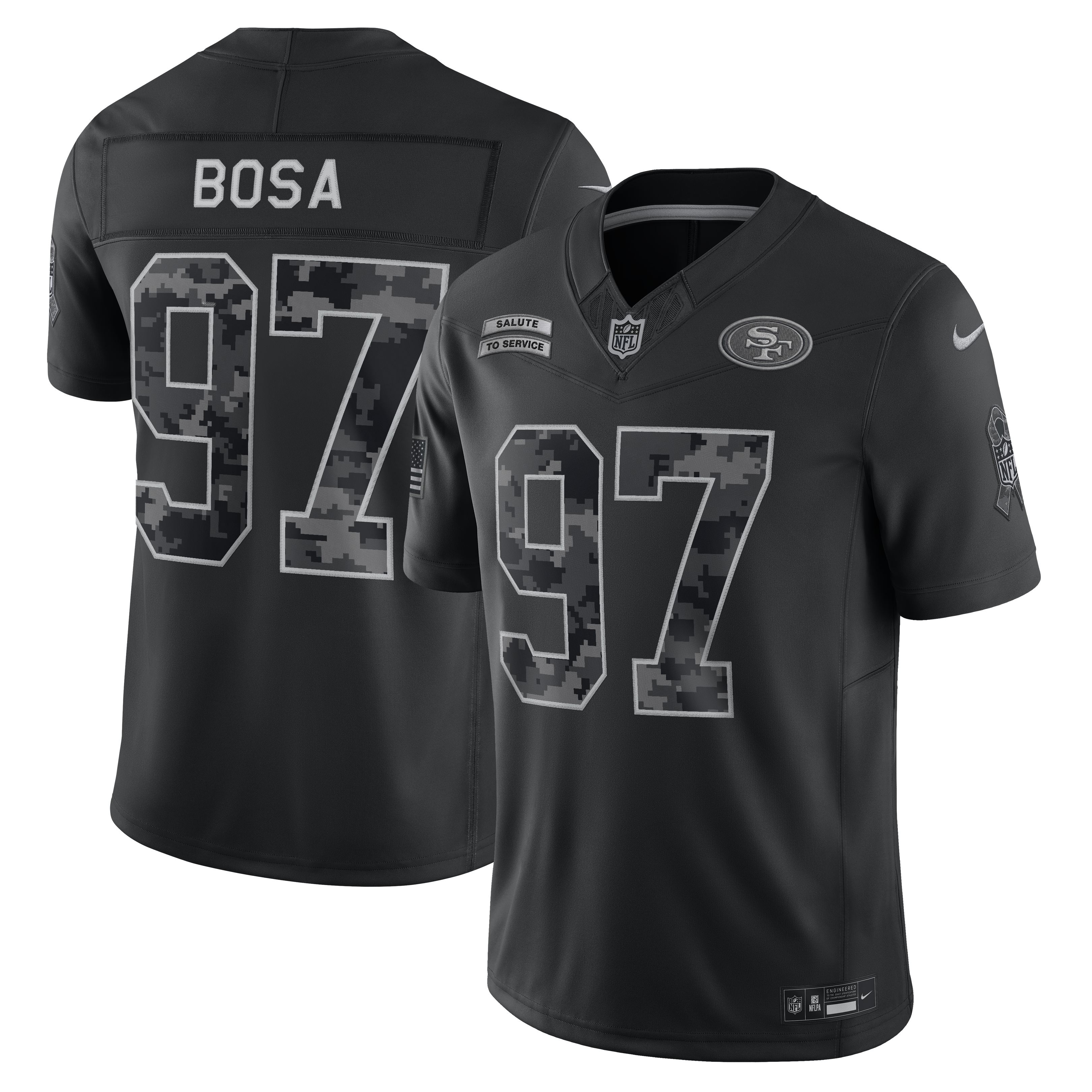 Men's Nike Nick Bosa Black San Francisco 49ers 2026 Salute to Service Stitched Limited Jersey