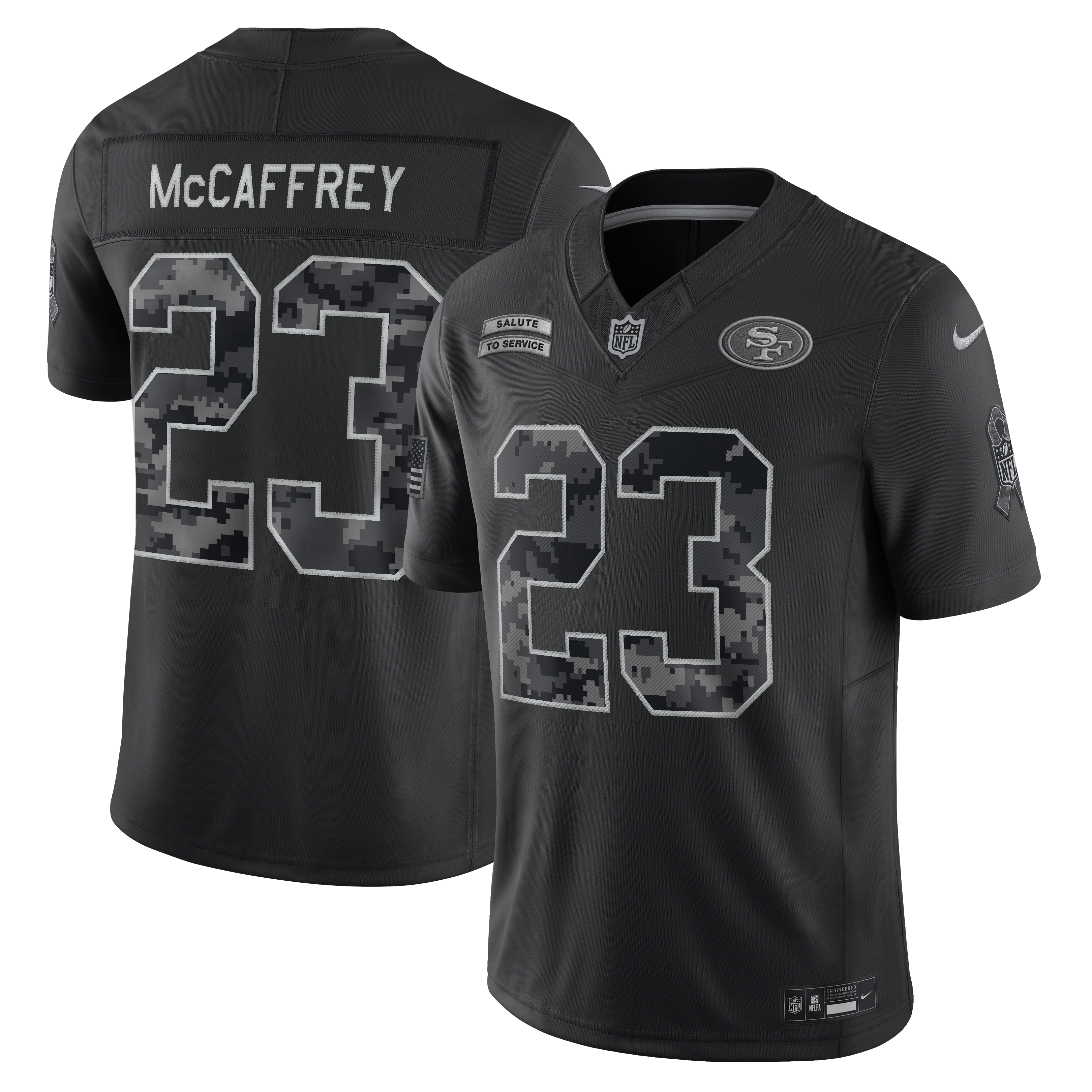 Men's Nike Christian McCaffrey Black San Francisco 49ers 2026 Salute to Service Stitched Limited Jersey