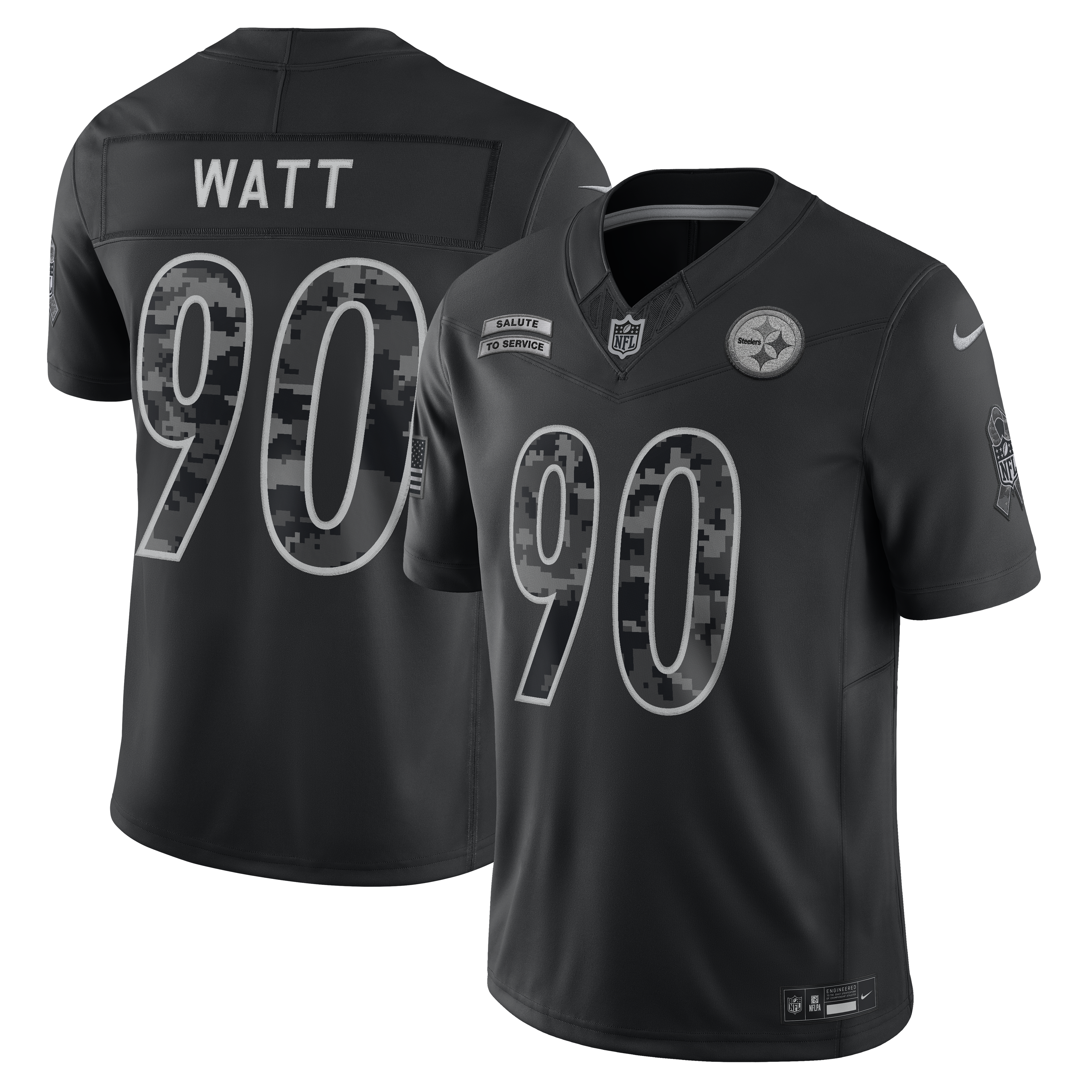 Men's Nike T.J. Watt Black Pittsburgh Steelers 2026 Salute to Service Stitched Limited Jersey