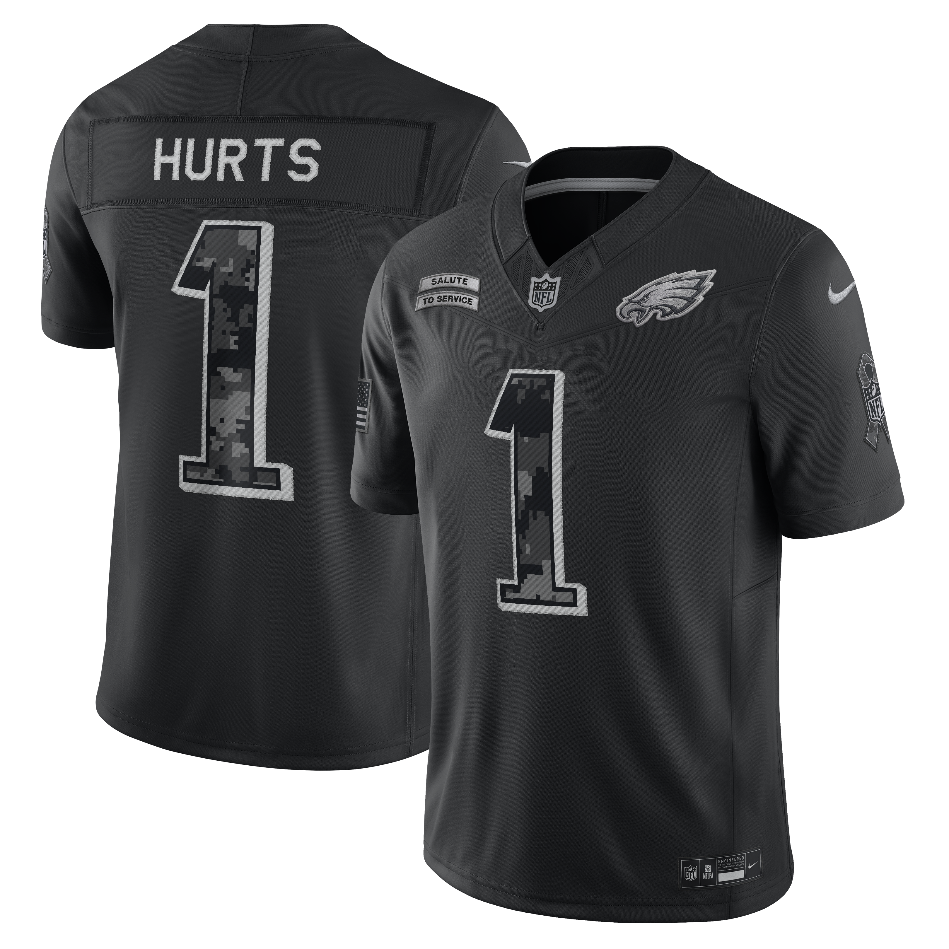 Men's Nike Jalen Hurts Black Philadelphia Eagles 2026 Salute to Service Stitched Limited Jersey
