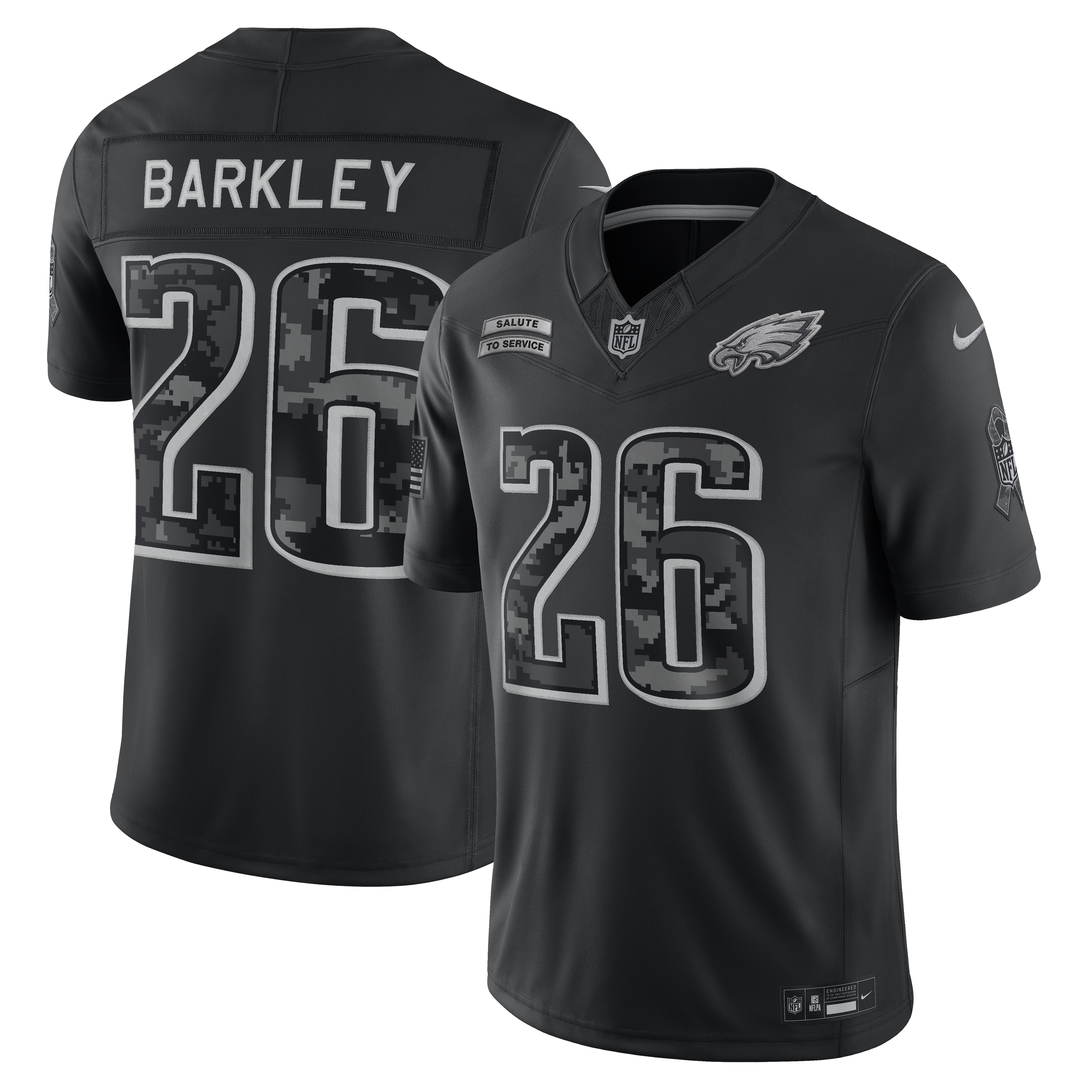 Men’s Nike Saquon Barkley Black Philadelphia Eagles 2026 Salute to Service Stitched Limited Jersey Men’s Nike Saquon Barkley Black Philadelphia Eagles 2026 Salute to Service Stitched Limited Jersey