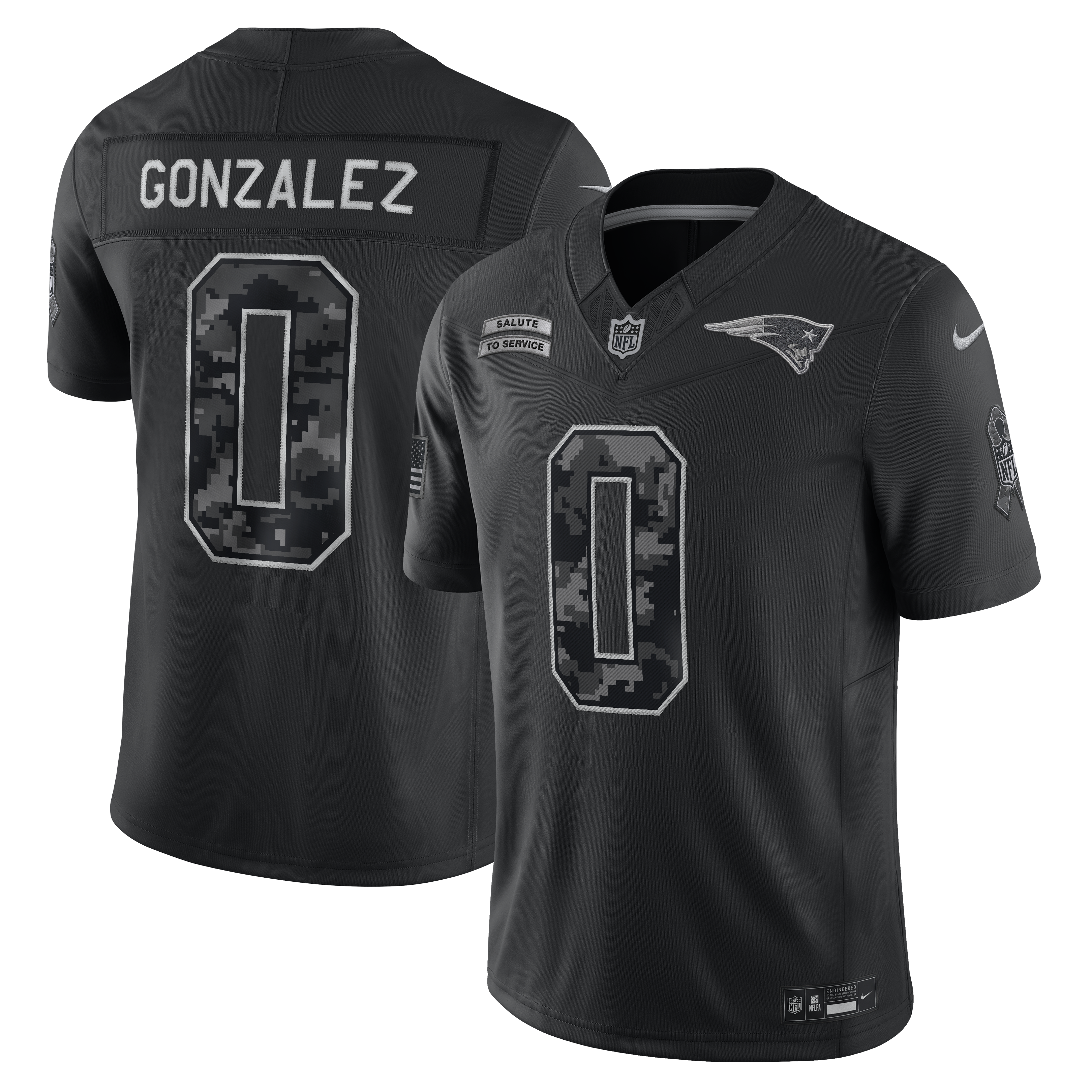 Men's Nike Christian Gonzalez Black New England Patriots 2026 Salute to Service Stitched Limited Jersey
