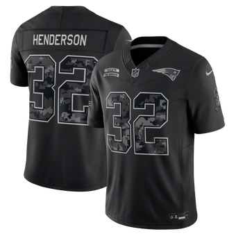 Men's Nike TreVeyon Henderson Black New England Patriots 2026 Salute to Service Stitched Limited Jersey