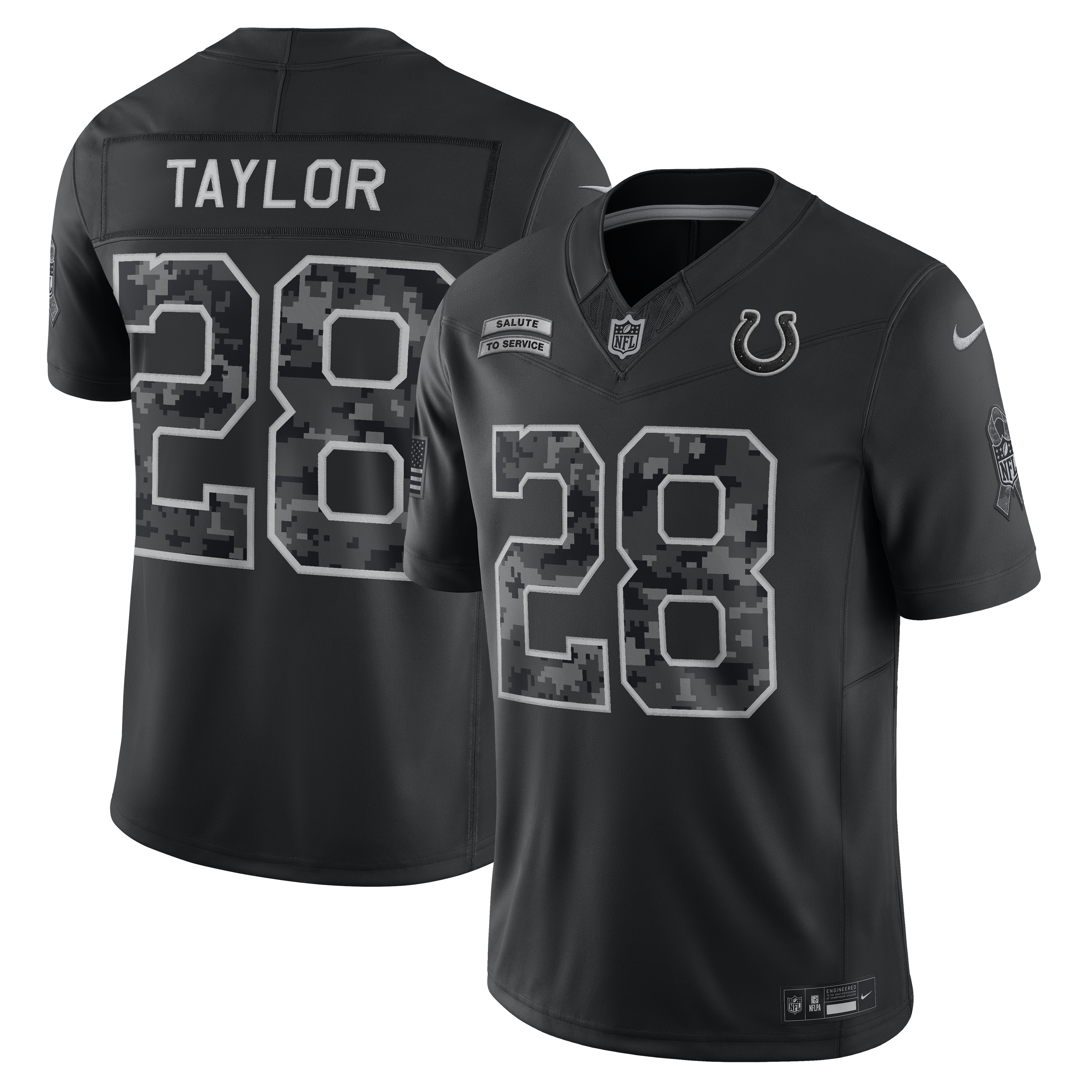 Men's Nike Jonathan Taylor Black Indianapolis Colts 2026 Salute to Service Stitched Limited Jersey