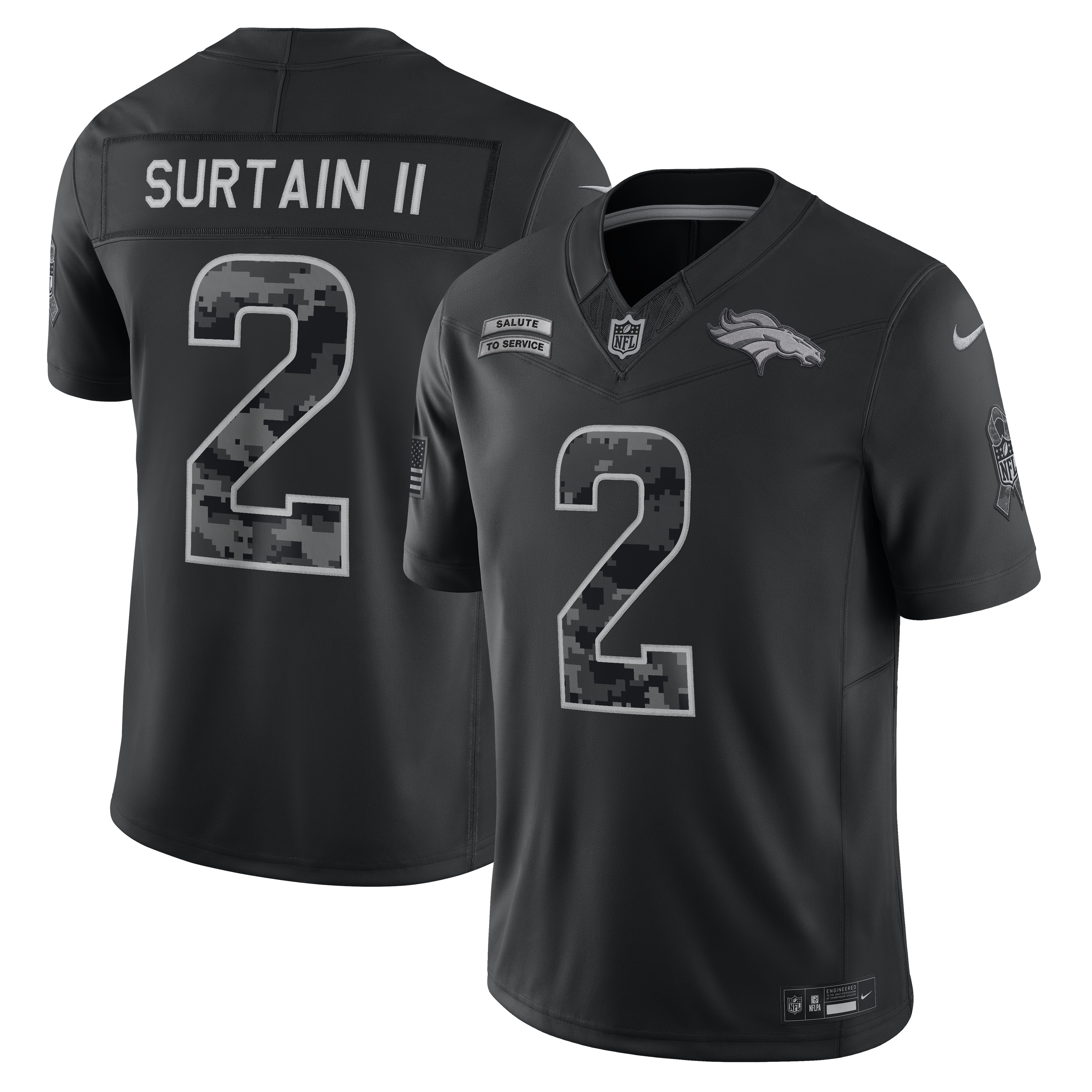 Men's Nike Patrick Surtain II Black Denver Broncos 2026 Salute to Service Stitched Limited Jersey