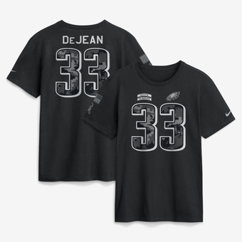 Men's Nike Cooper DeJean Black Philadelphia Eagles 2026 Salute to Service Name & Number T-Shirt