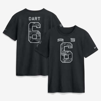 Men's Nike Jaxson Dart Black New York Giants 2026 Salute to Service Name & Number T-Shirt
