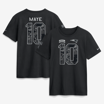Men's Nike Drake Maye Black New England Patriots 2026 Salute to Service Name & Number T-Shirt