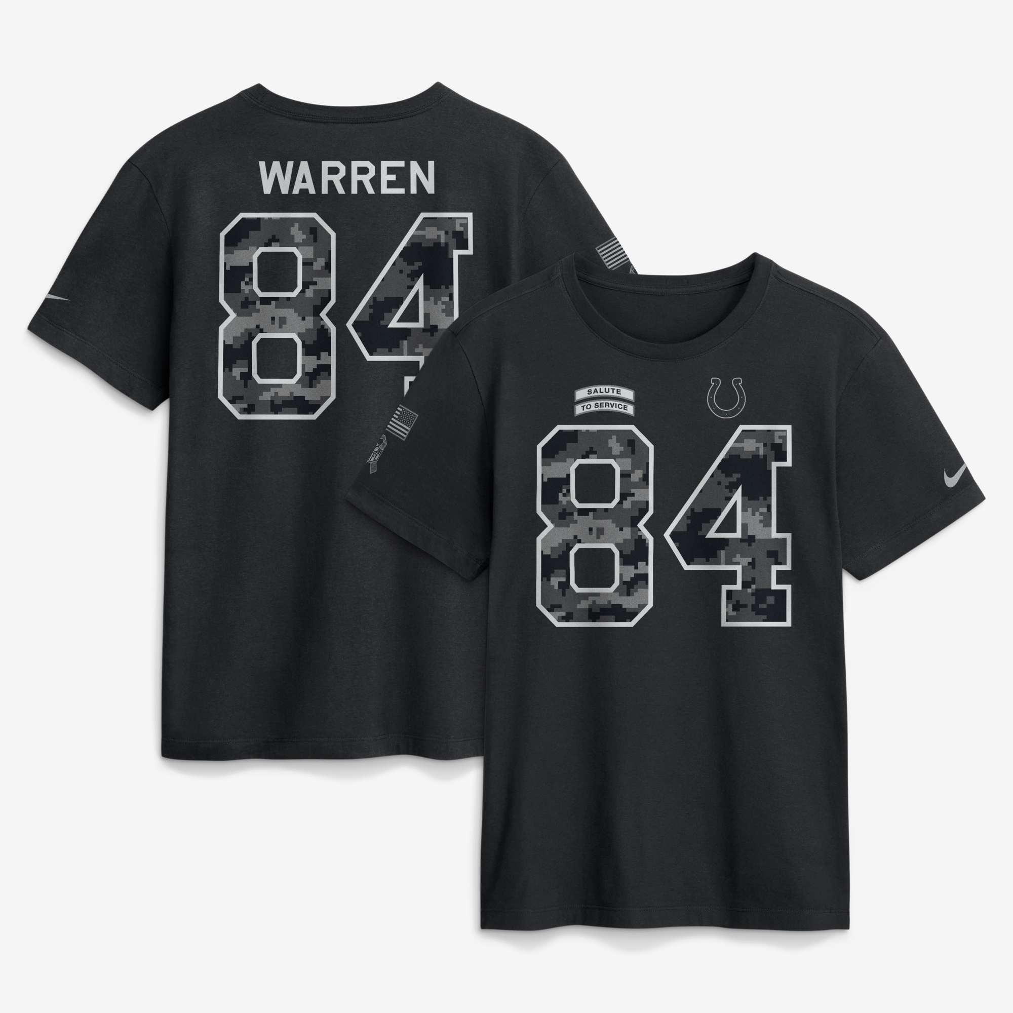 Camiseta Nike para hombre Tyler Warren negra Indianapolis Colts 2026 Salute to Service con nombre y número