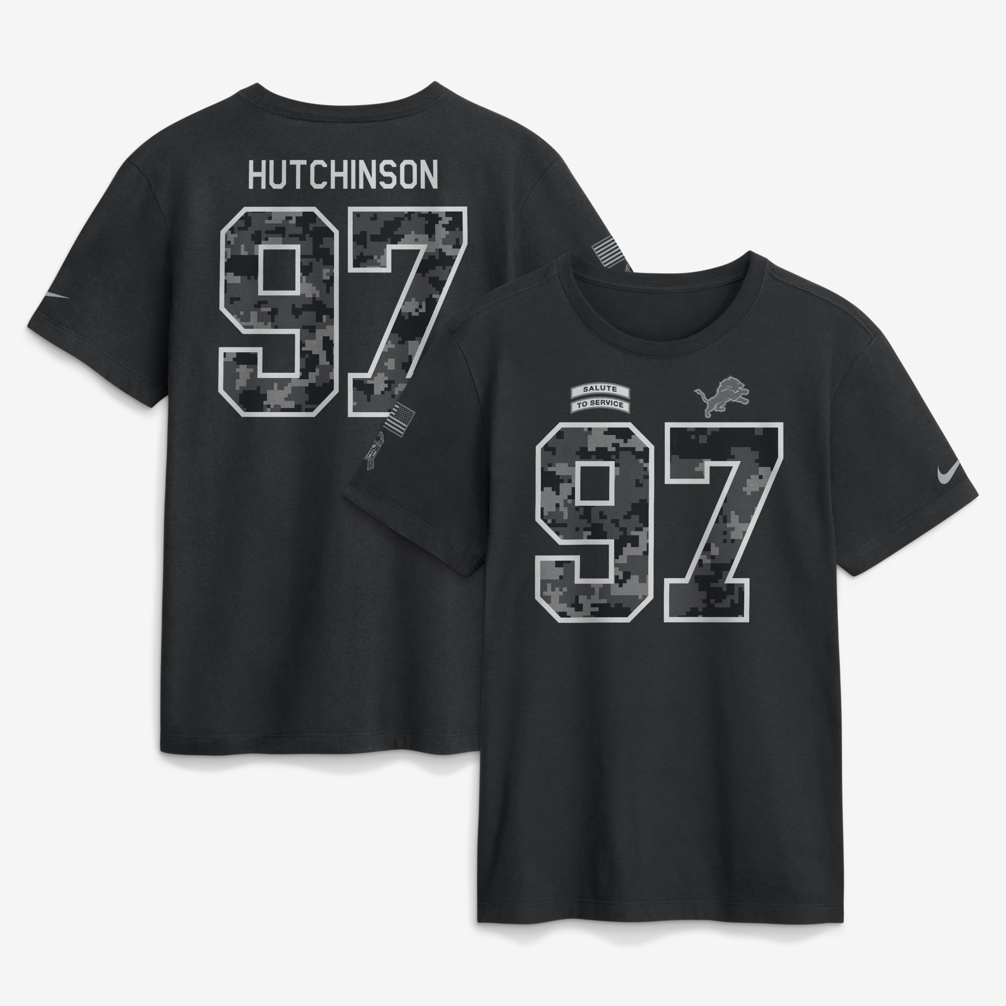 Men's Nike Aidan Hutchinson Black Detroit Lions 2026 Salute to Service Name & Number T-Shirt