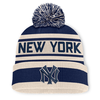 Men's Fanatics Navy New York Yankees Tape Measure Cuffed Knit Hat with Pom