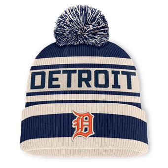Men's Fanatics Navy Detroit Tigers Tape Measure Cuffed Knit Hat with Pom