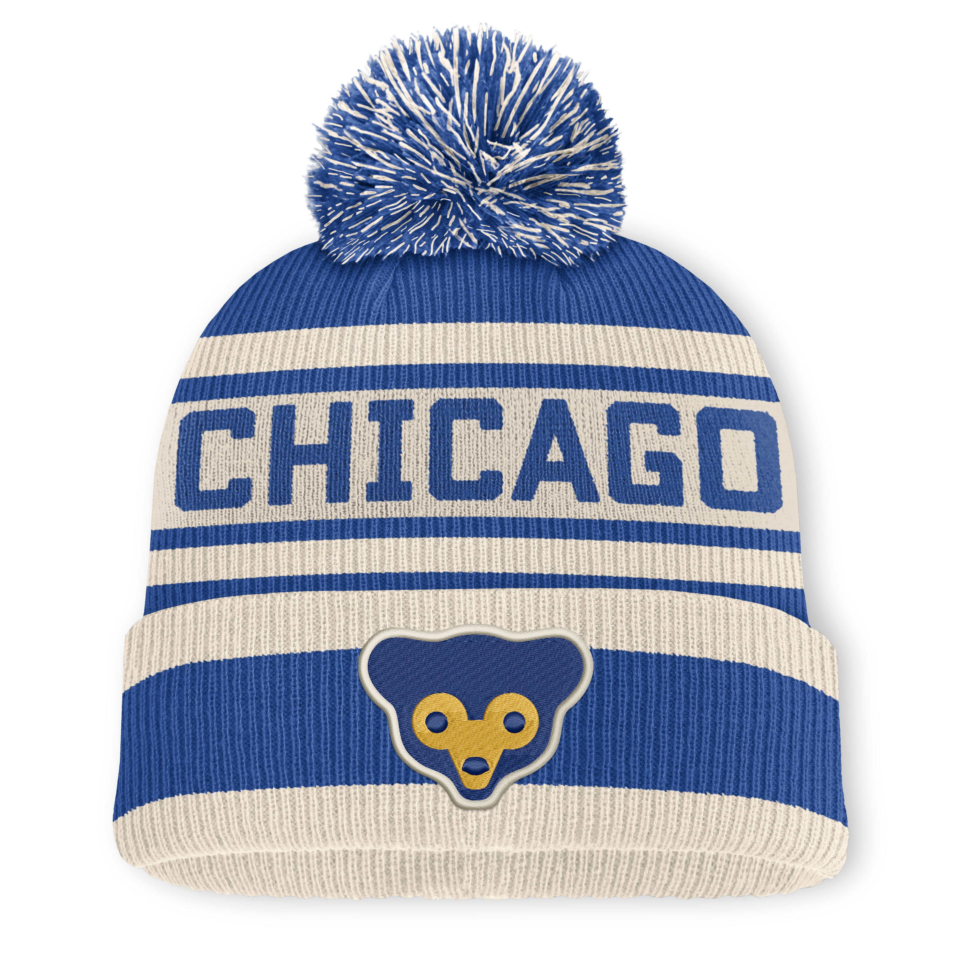 Men's Fanatics Royal Chicago Cubs Tape Measure Cuffed Knit Hat with Pom