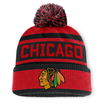 Men's Fanatics Red/Black Chicago Blackhawks Fundamental Cuffed Knit Hat with Pom