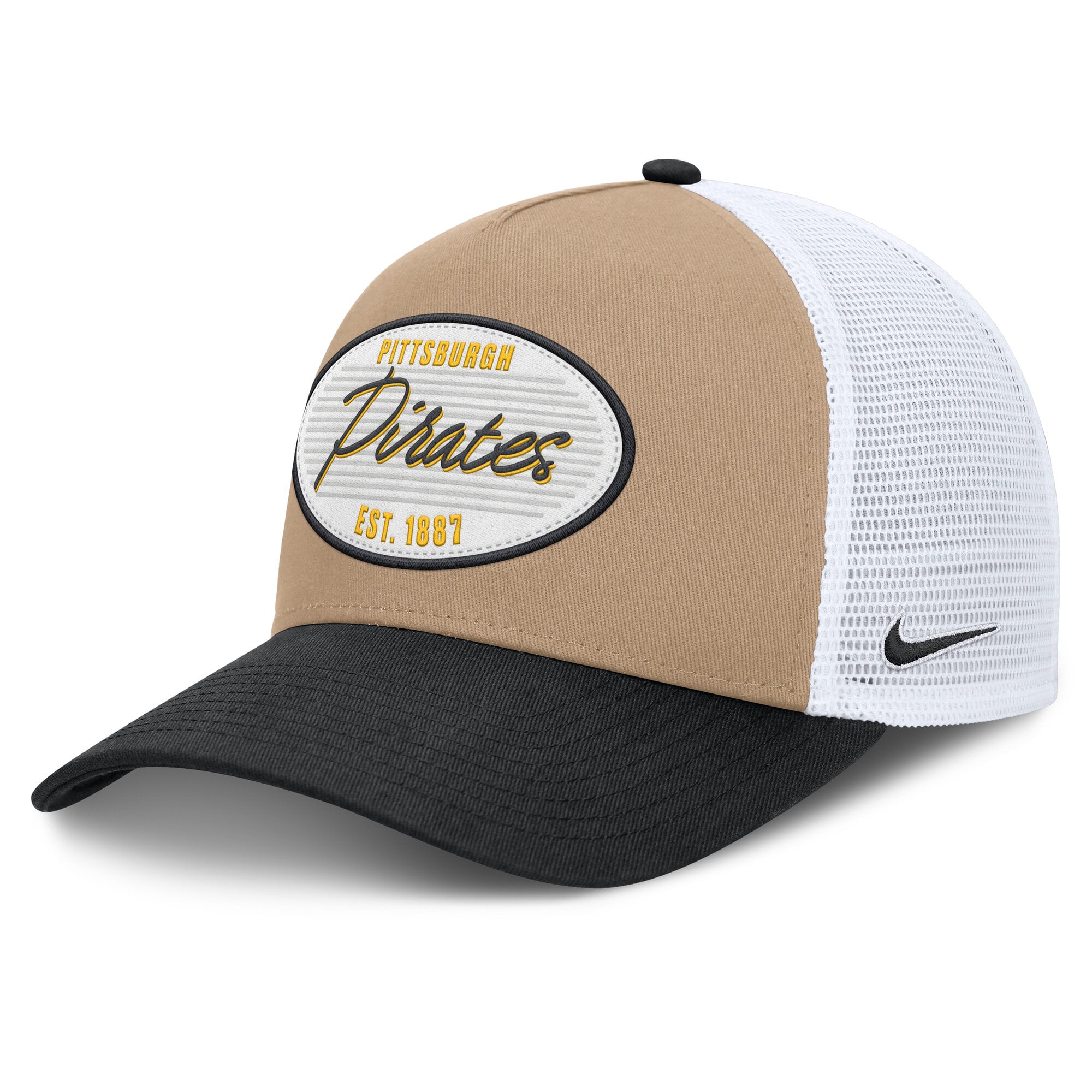 Men's Nike  Khaki/Black Pittsburgh Pirates Rise A-Frame Trucker Adjustable Hat