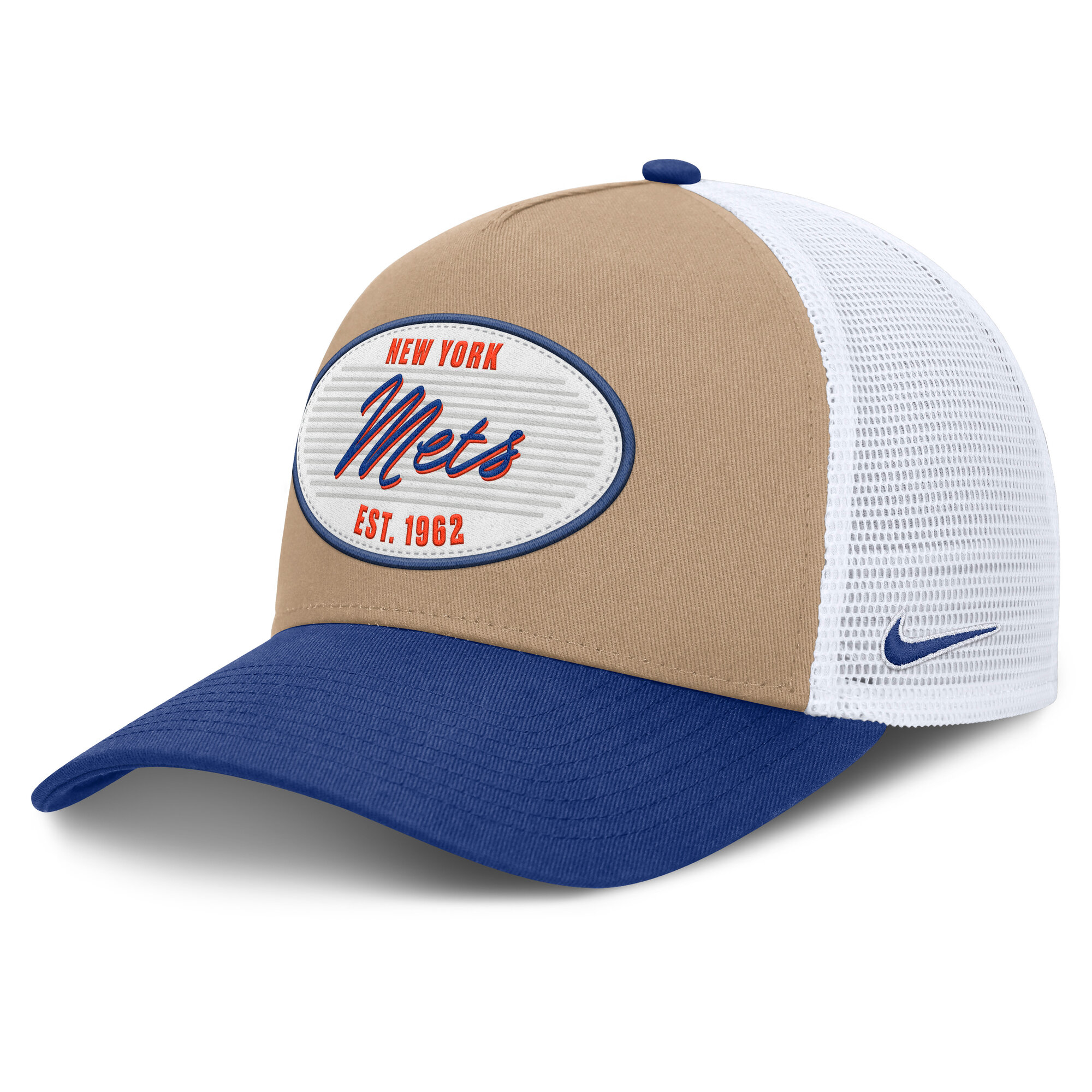 Men's Nike  Khaki/Royal New York Mets Rise A-Frame Trucker Adjustable Hat