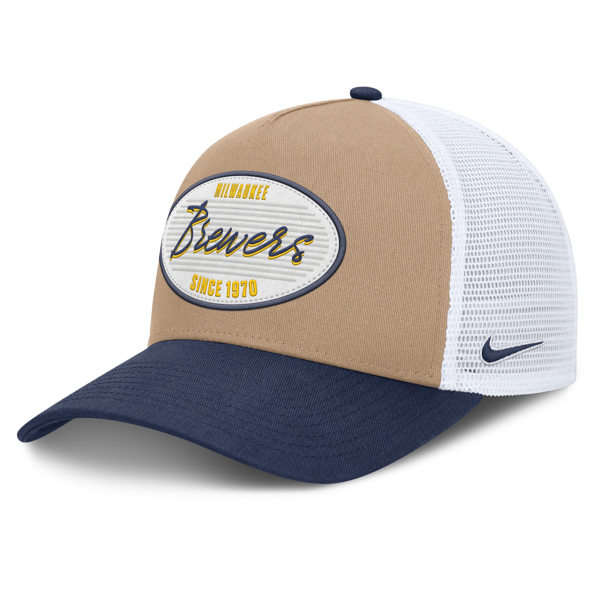 Men's Nike  Khaki/Navy Milwaukee Brewers Rise A-Frame Trucker Adjustable Hat