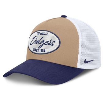 Men's Nike  Khaki/Royal Los Angeles Dodgers Rise A-Frame Trucker Adjustable Hat