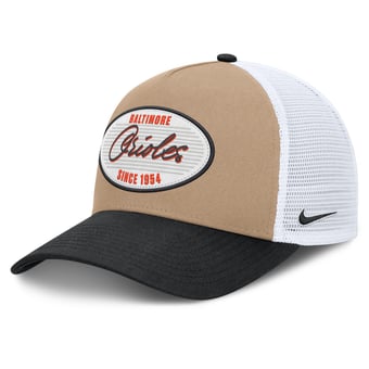 Men's Nike  Khaki/Black Baltimore Orioles Rise A-Frame Trucker Adjustable Hat