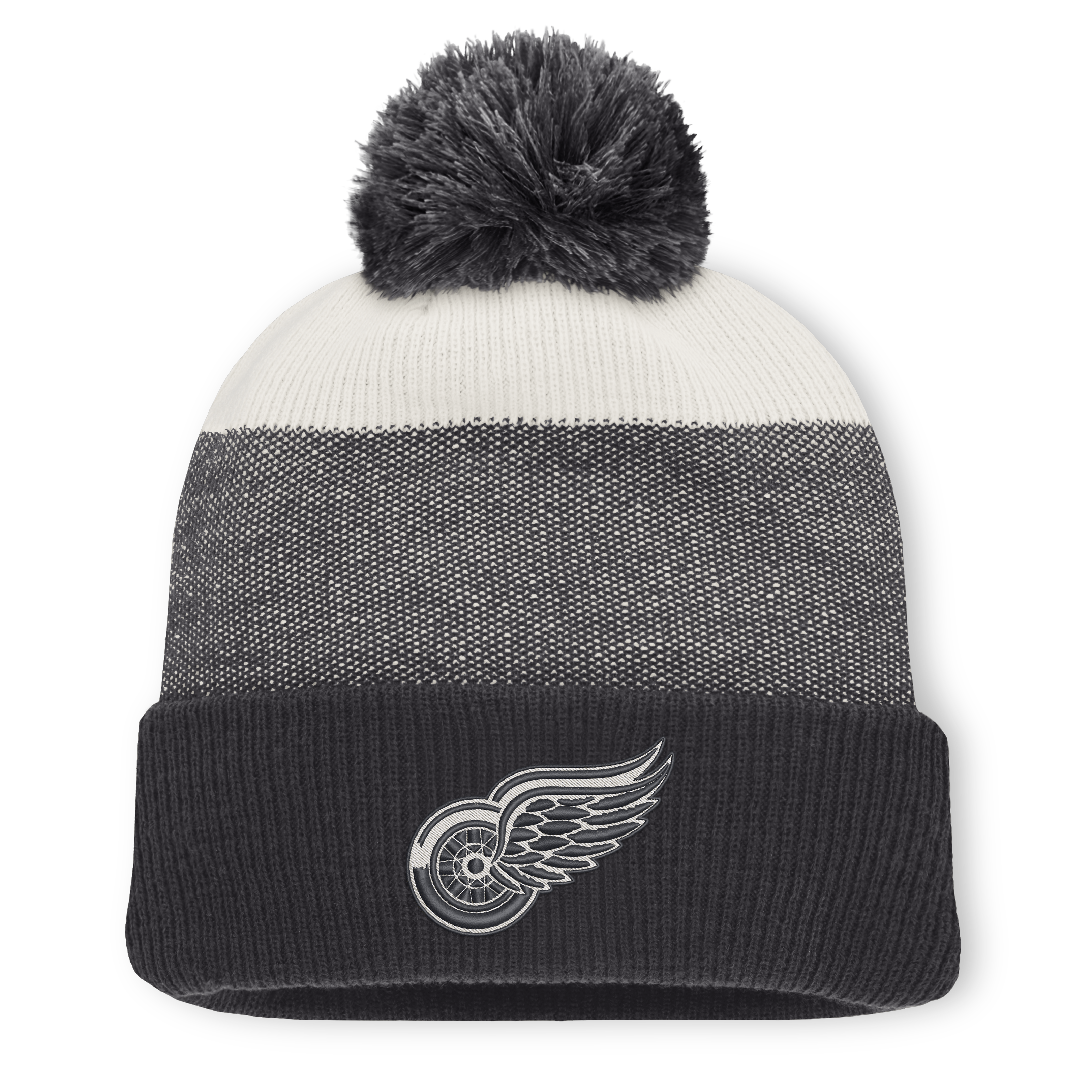Men's Fanatics Charcoal/Gray Detroit Red Wings Monochrome Cuffed Knit Hat with Pom