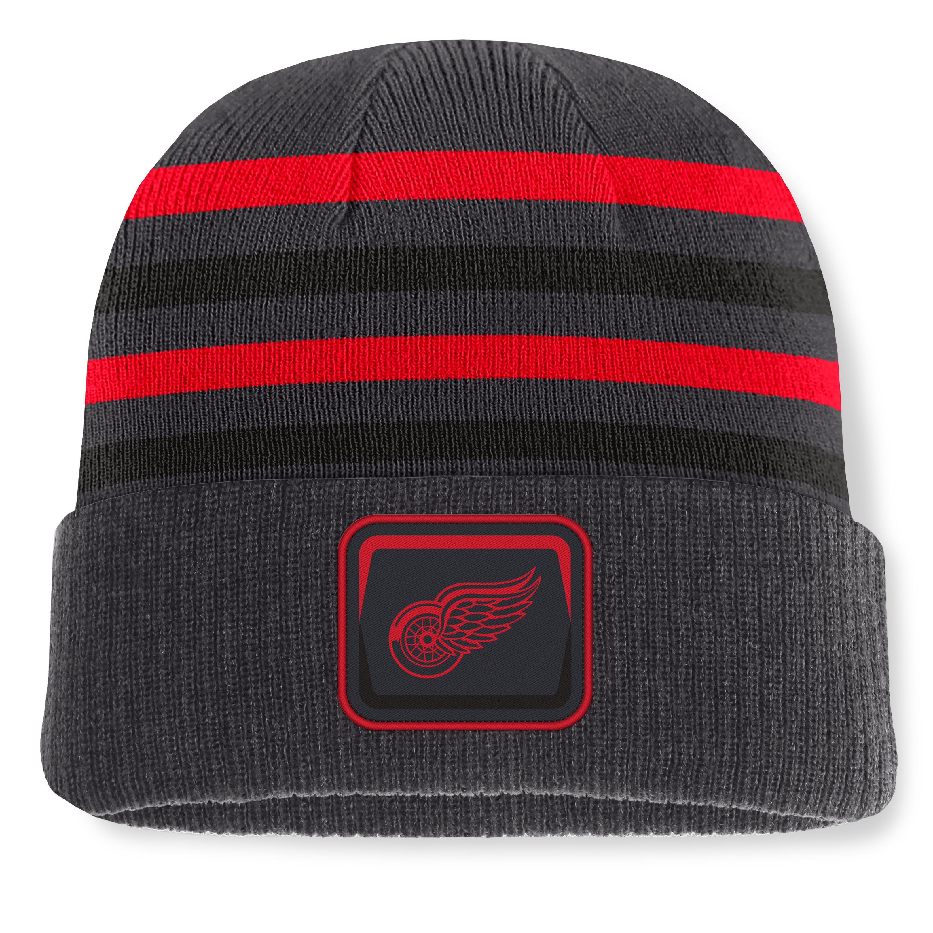Men's Fanatics Black Detroit Red Wings Knurly Stripe Cuffed Knit Hat