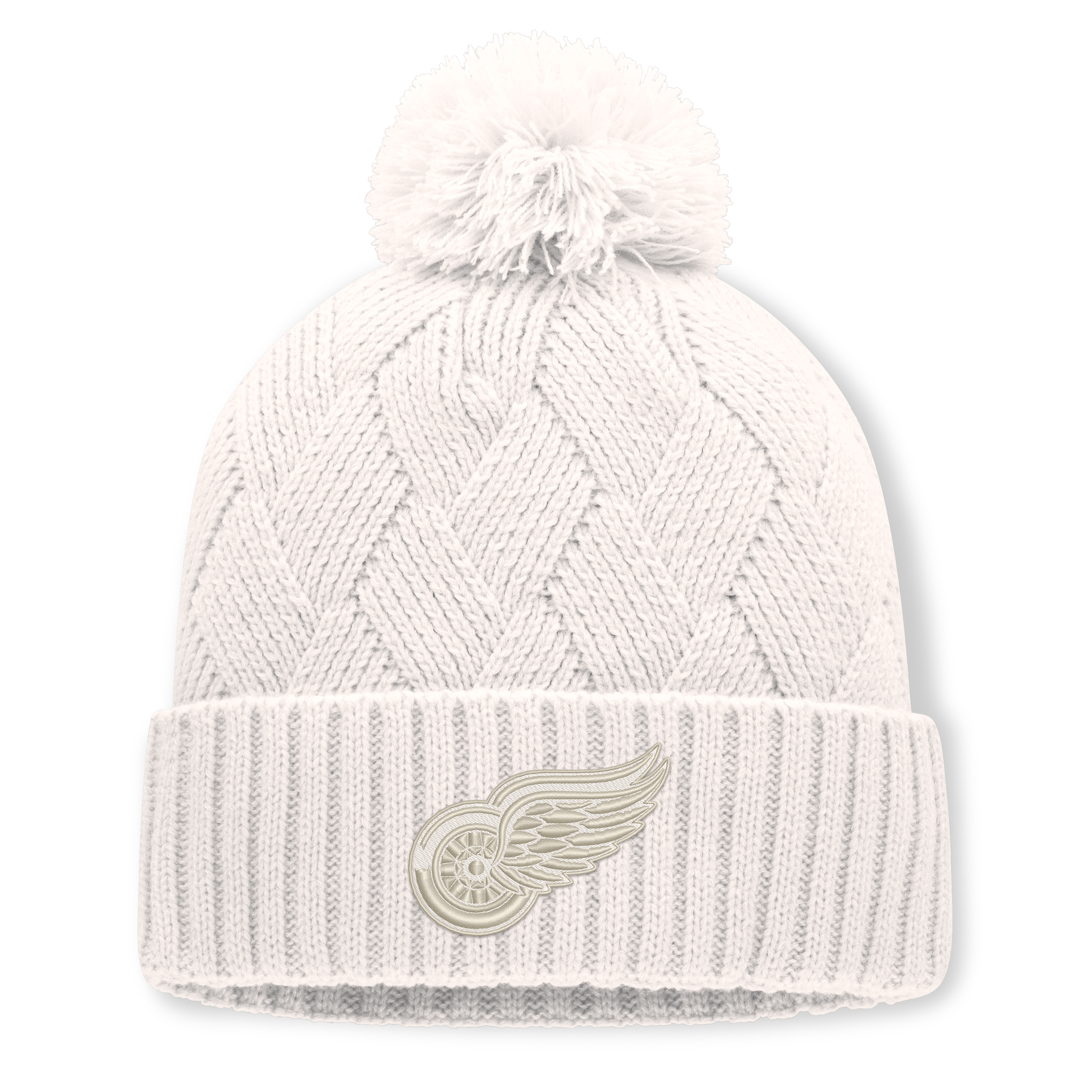 Women's Fanatics Cream Detroit Red Wings Level Up Cuffed Knit Hat with Pom