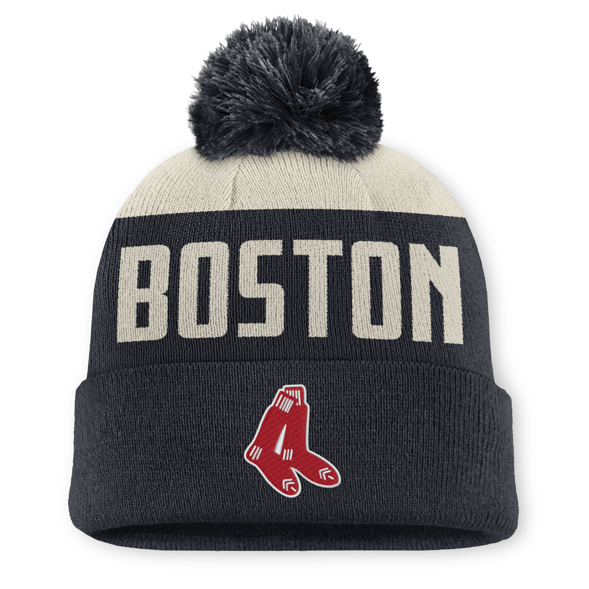 Men’s Nike White/Navy Boston Red Sox Peak Standard Cuffed Knit Hat with Pom Men’s Nike White/Navy Boston Red Sox Peak Standard Cuffed Knit Hat with Pom