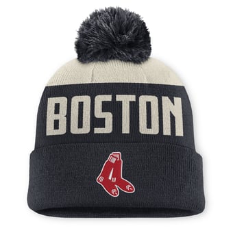 Men's Nike White/Navy Boston Red Sox  Peak Standard Cuffed Knit Hat with Pom