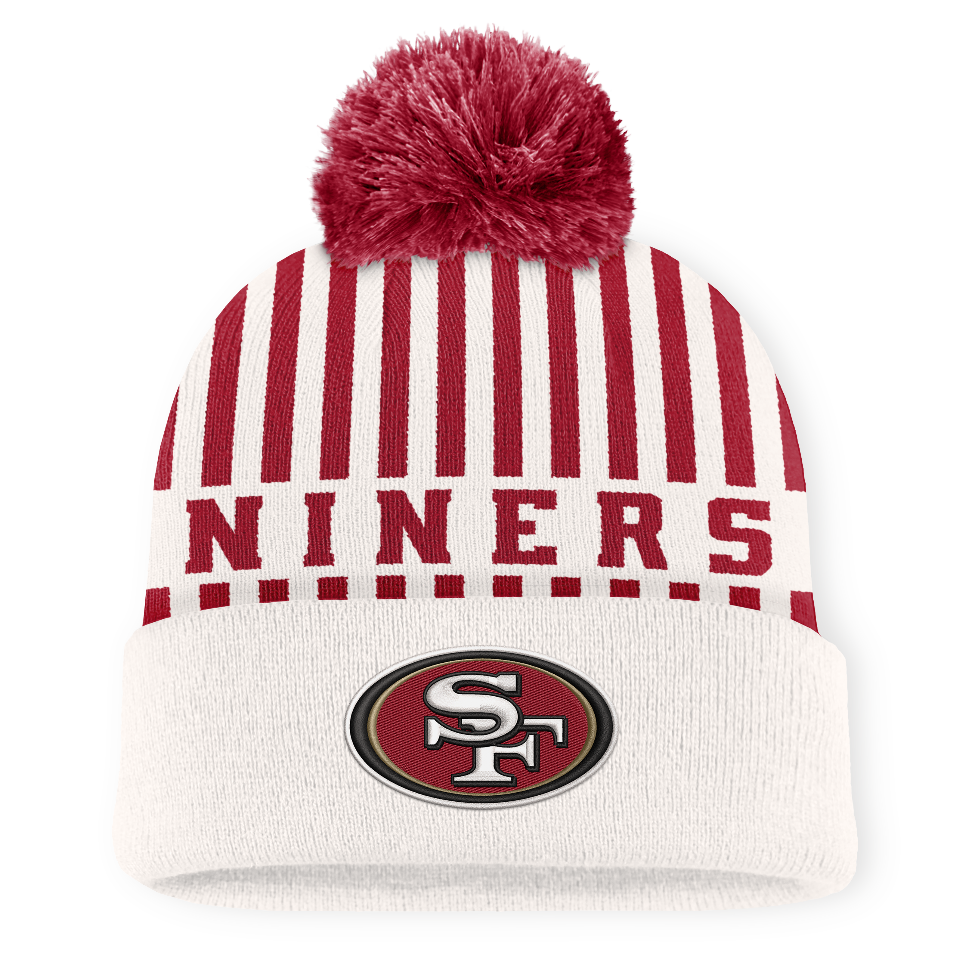 Men's Fanatics Cream/Scarlet San Francisco 49ers Streak Cuffed Knit Hat with Pom