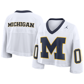 Women's Nike White Michigan Wolverines Oversized Logo Cropped Fashion Jersey