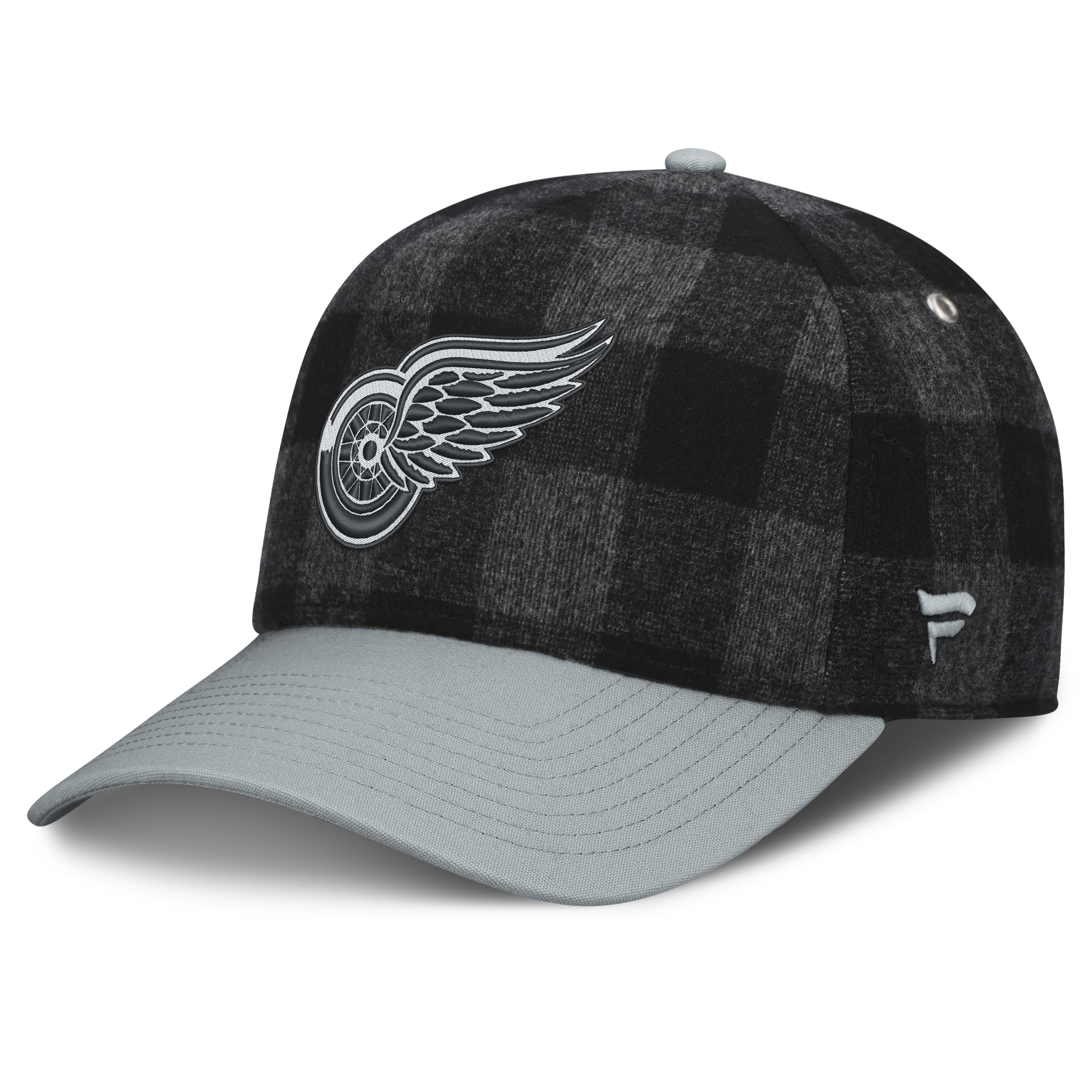 Men's Fanatics Black/Gray Detroit Red Wings Huntsman Plaid A-Frame Adjustable Hat
