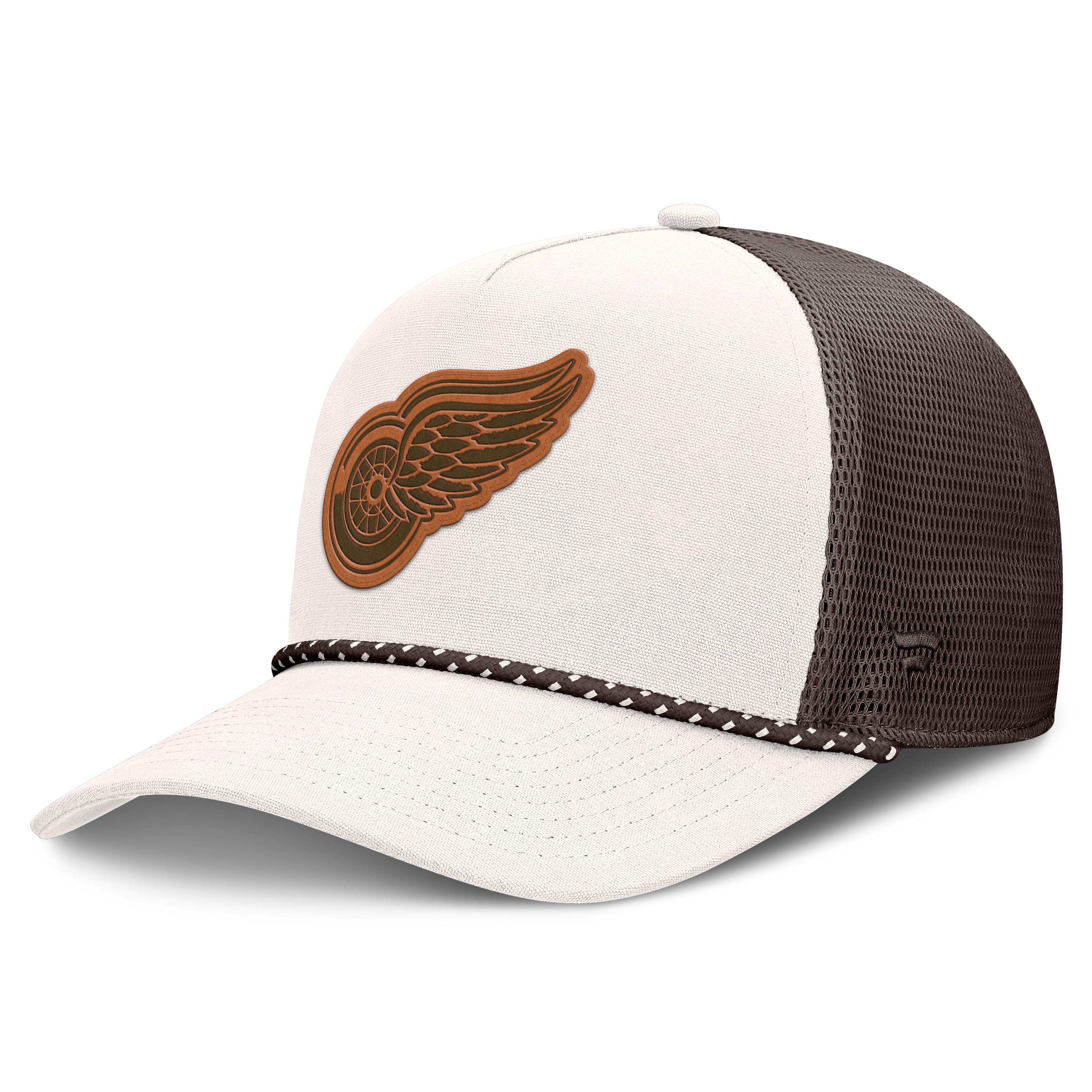 Men's Fanatics  Cream/Brown Detroit Red Wings Level Up Bronco Rope A-Frame Trucker Adjustable Hat