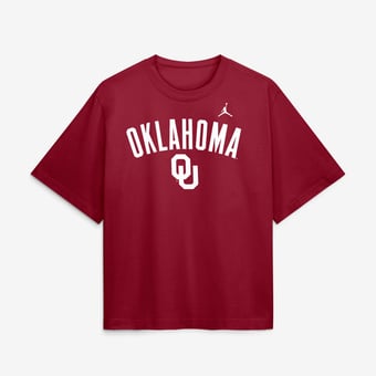 Women's Jordan Brand  Crimson Oklahoma Sooners Arch Logo Boxy T-Shirt