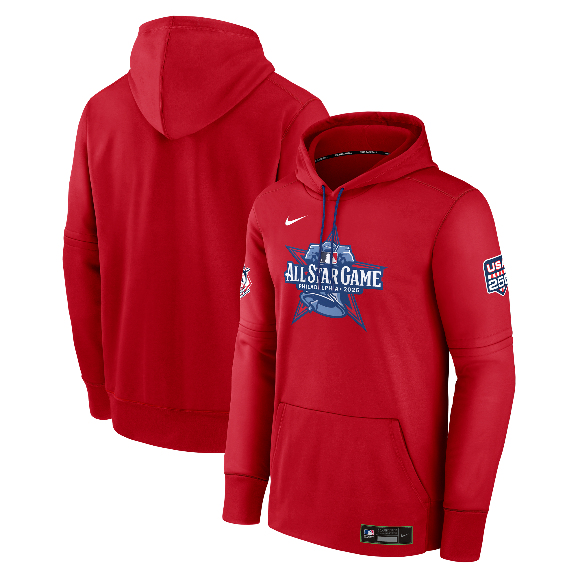 Felpa con cappuccio da uomo Nike rossa National League Authentic Collection 2026 MLB All-Star Game USA 250 Therma-FIT