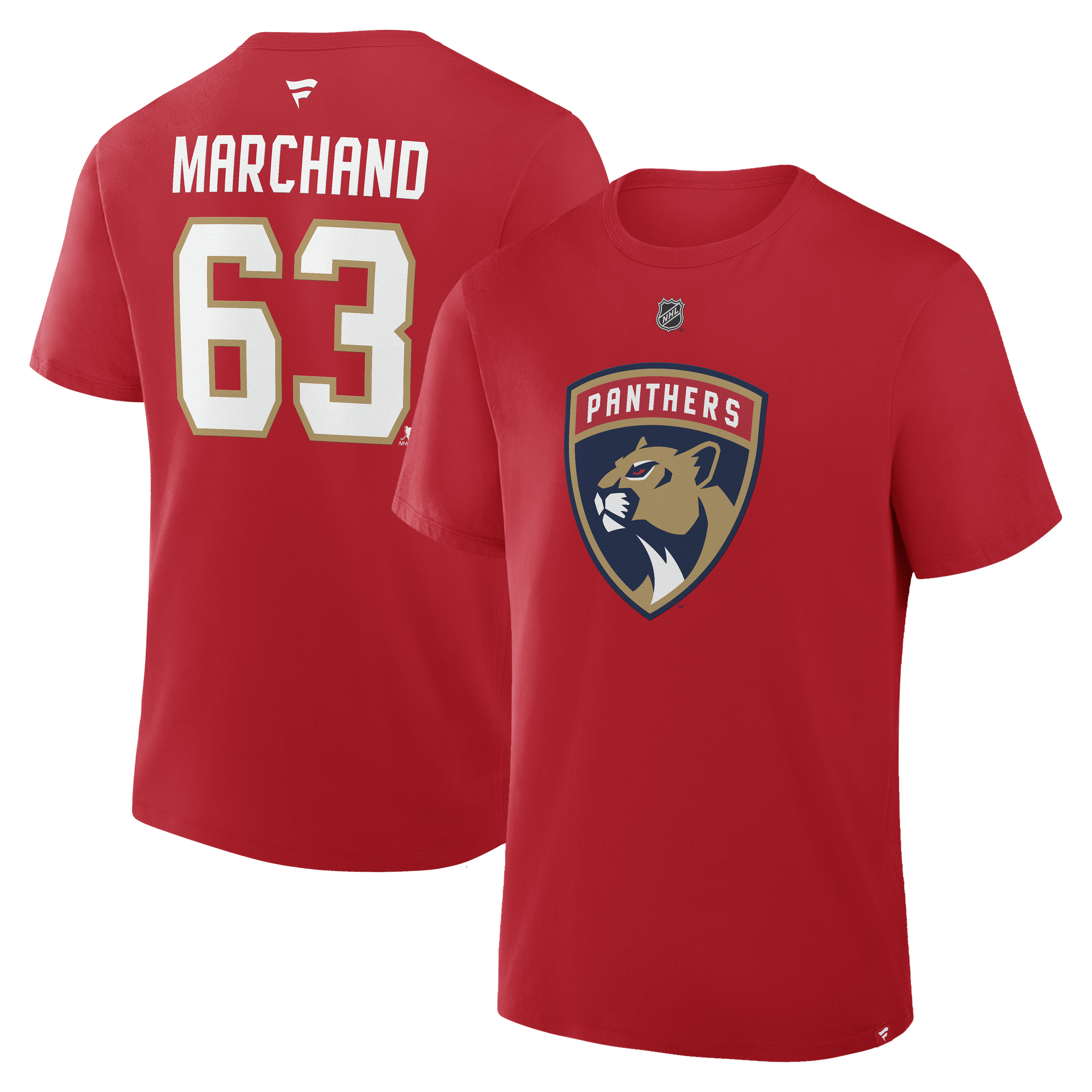 Men’s Fanatics Brad Marchand Red Florida Panthers Authentic Stack Name & Number T-Shirt