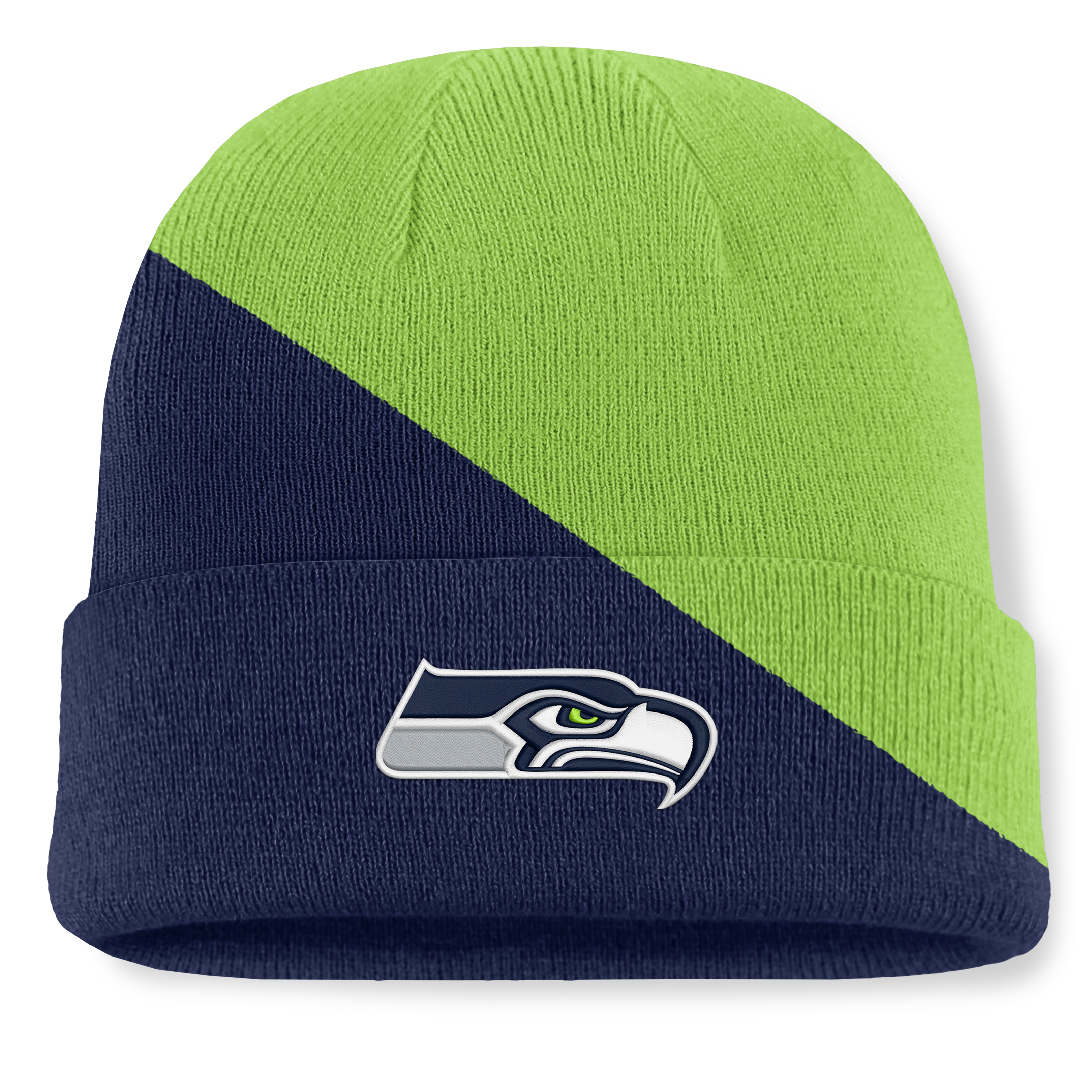 Men's Fanatics Neon Green/College Navy Seattle Seahawks Tilt Cuffed Knit Hat