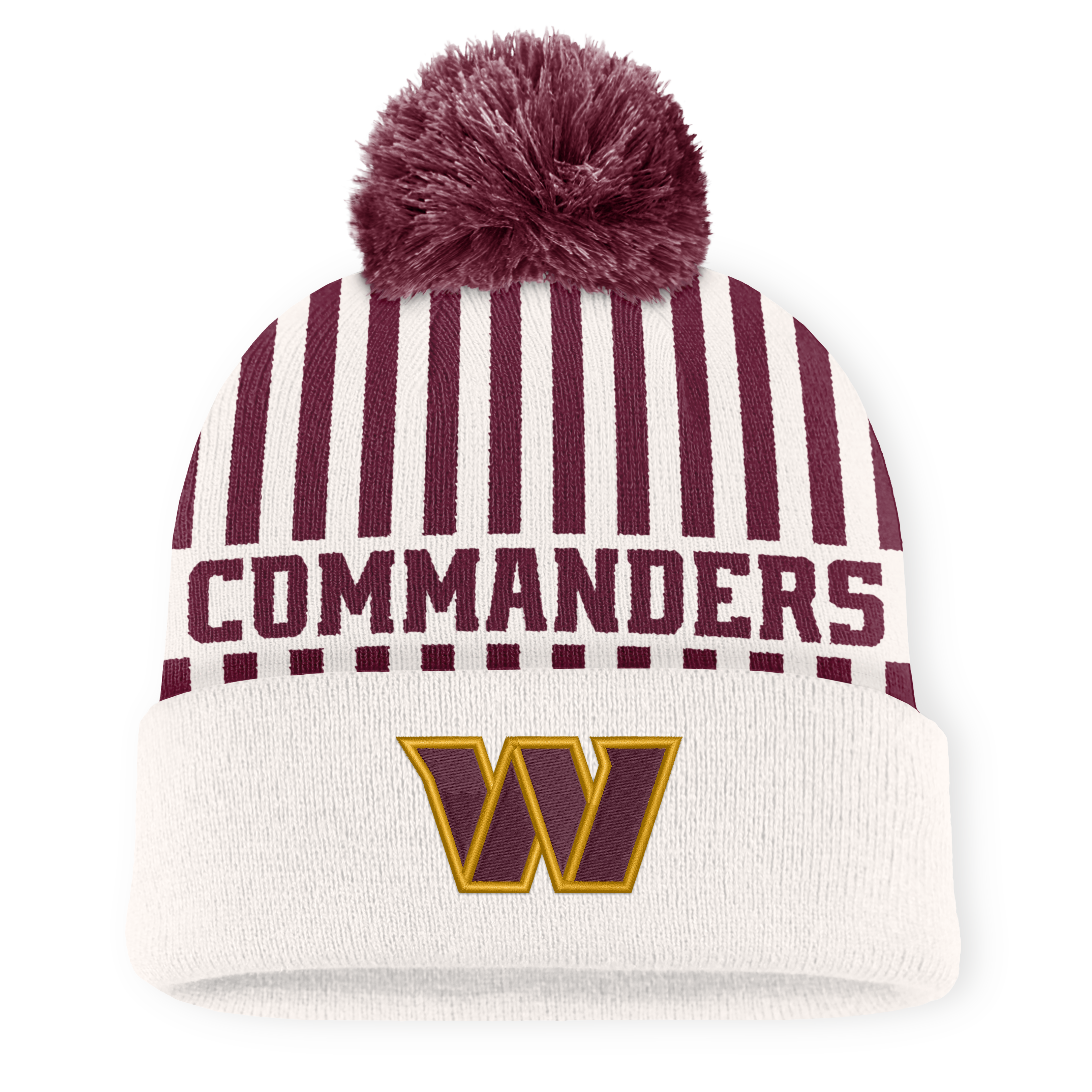 Men's Fanatics Cream/Burgundy Washington Commanders Streak Cuffed Knit Hat with Pom