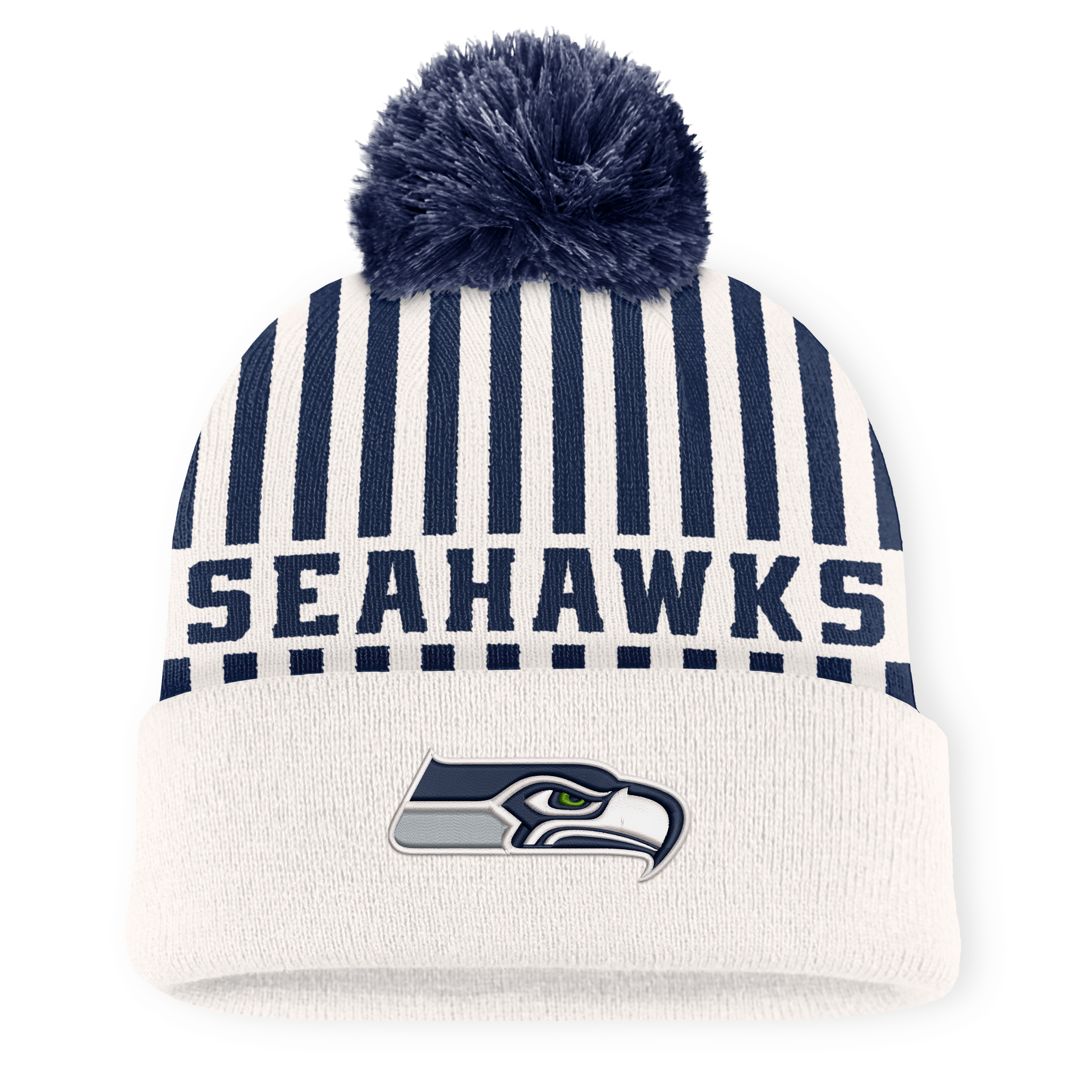 Men's Fanatics Cream Seattle Seahawks Streak Cuffed Knit Hat with Pom
