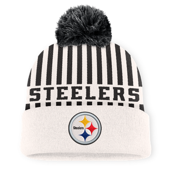 Men's Fanatics Cream/Black Pittsburgh Steelers Streak Cuffed Knit Hat with Pom