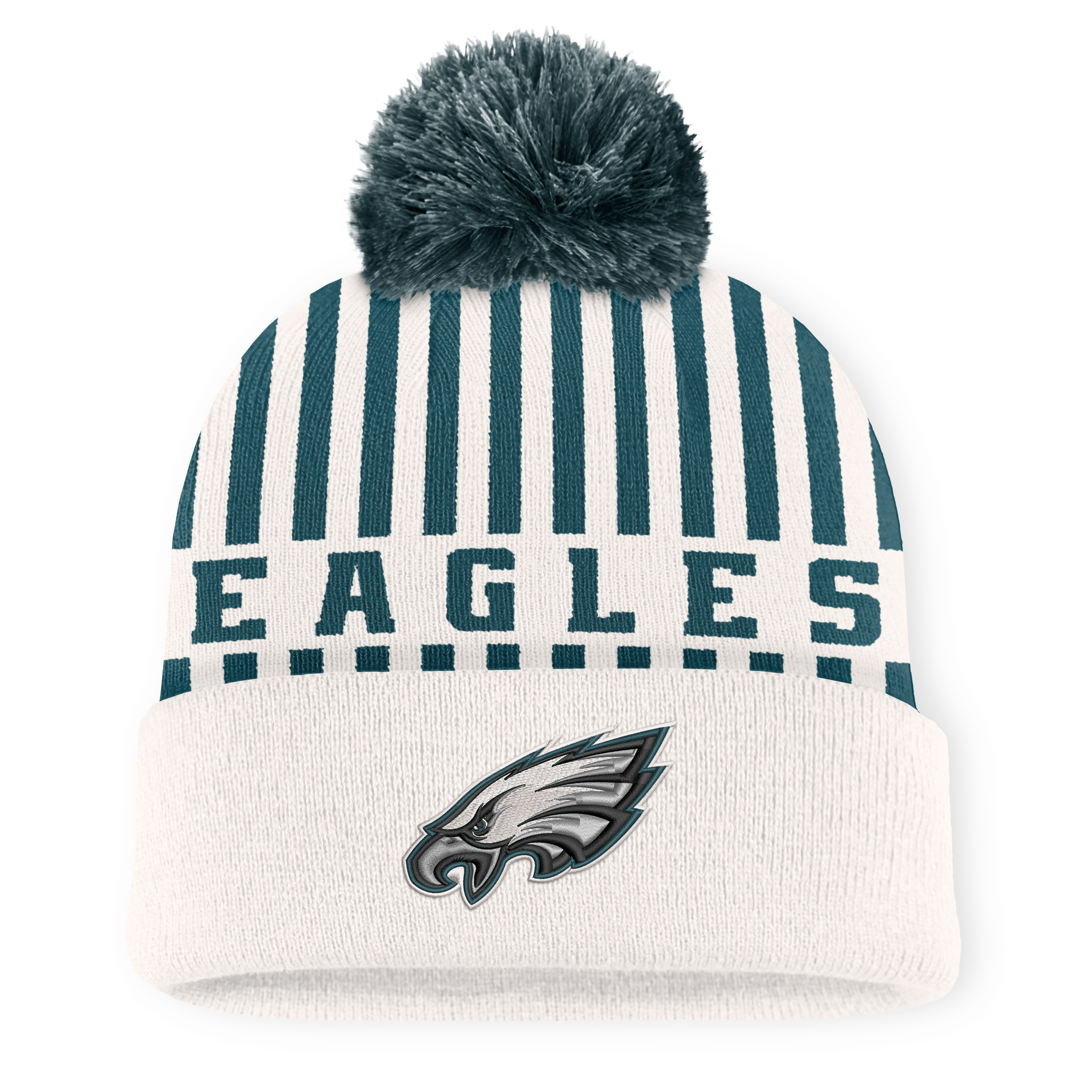 Men's Fanatics Cream/Midnight Green Philadelphia Eagles Streak Cuffed Knit Hat with Pom