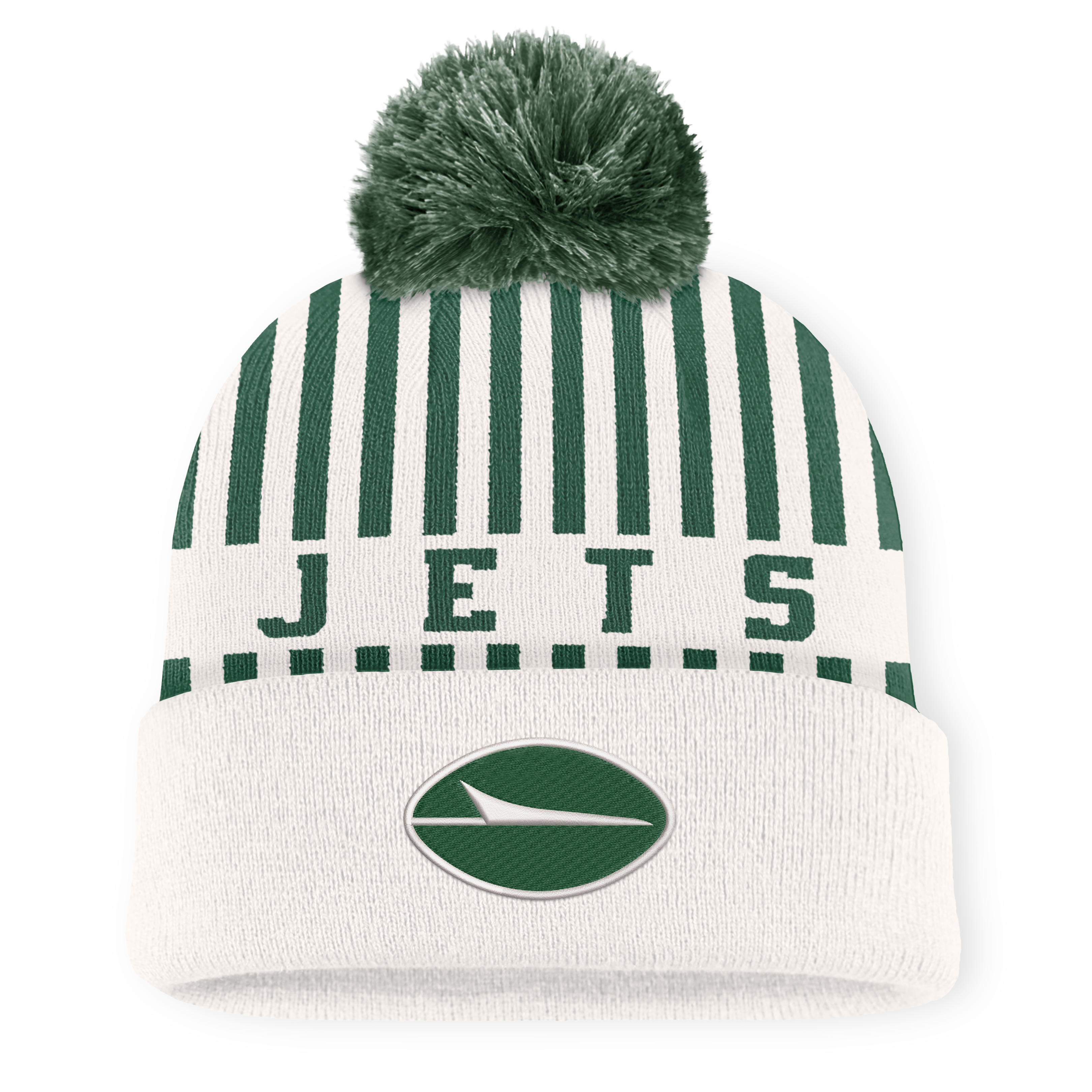 Men's Fanatics Cream/Green New York Jets Streak Cuffed Knit Hat with Pom