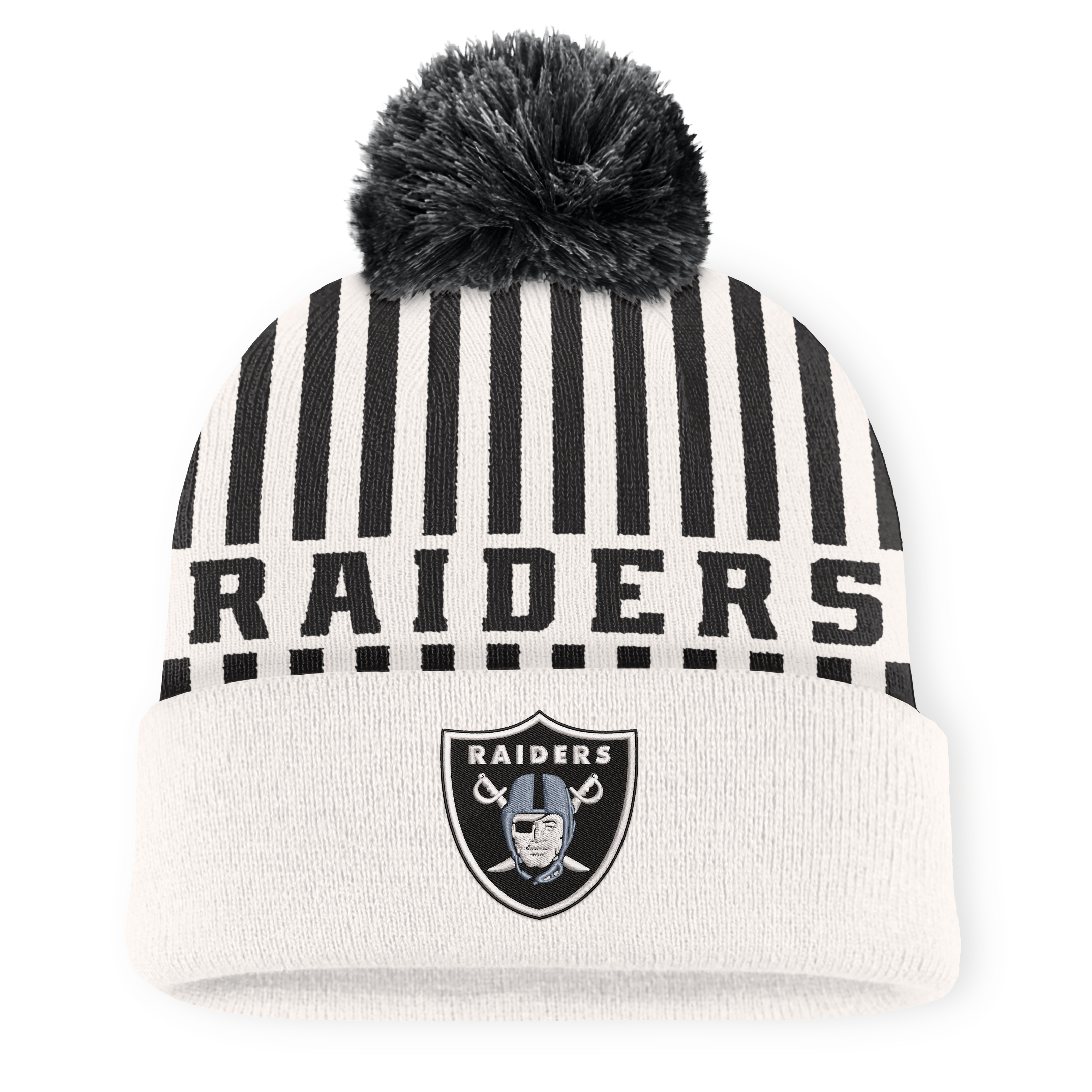 Men's Fanatics Cream/Black Las Vegas Raiders Streak Cuffed Knit Hat with Pom