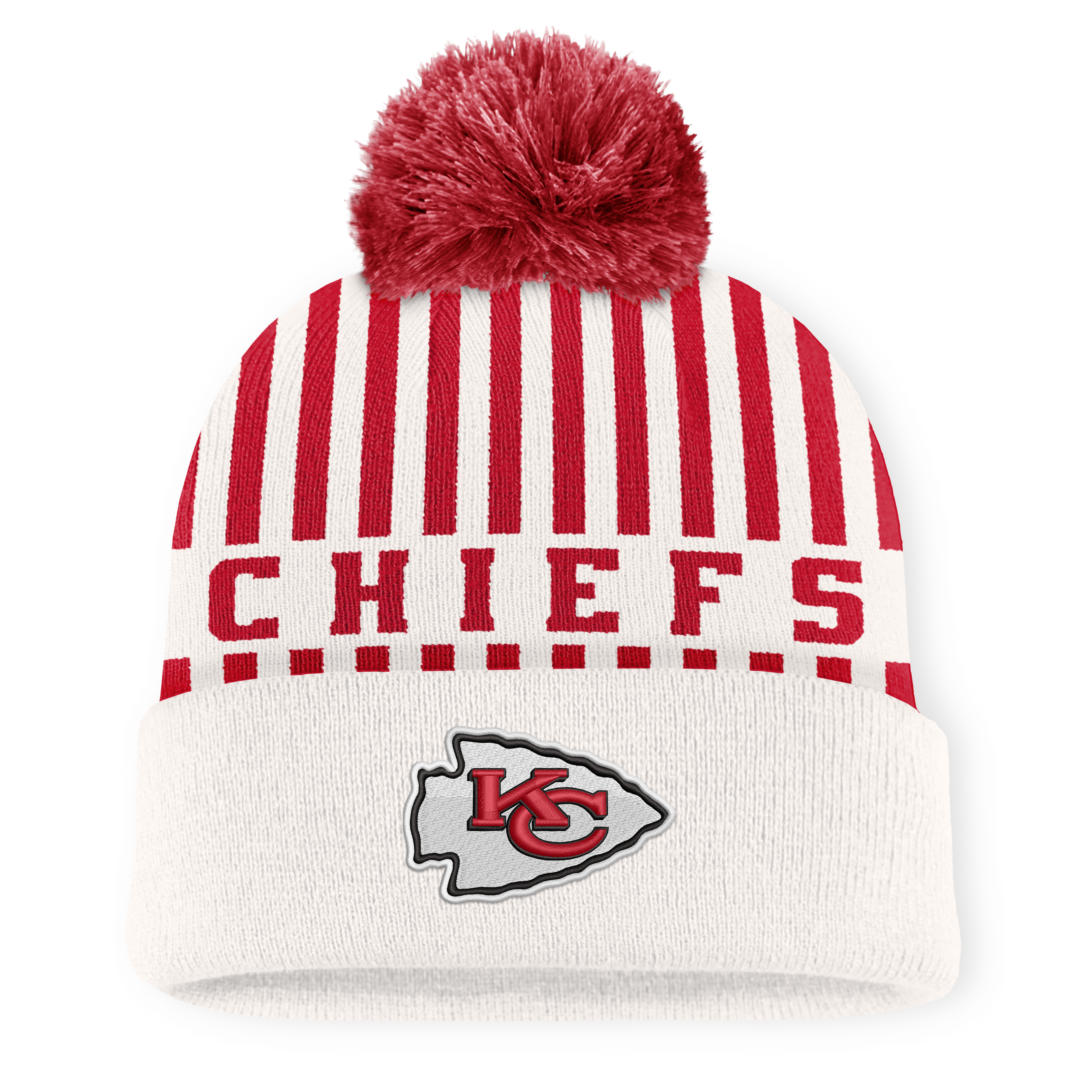 Men's Fanatics Cream Kansas City Chiefs Streak Cuffed Knit Hat with Pom