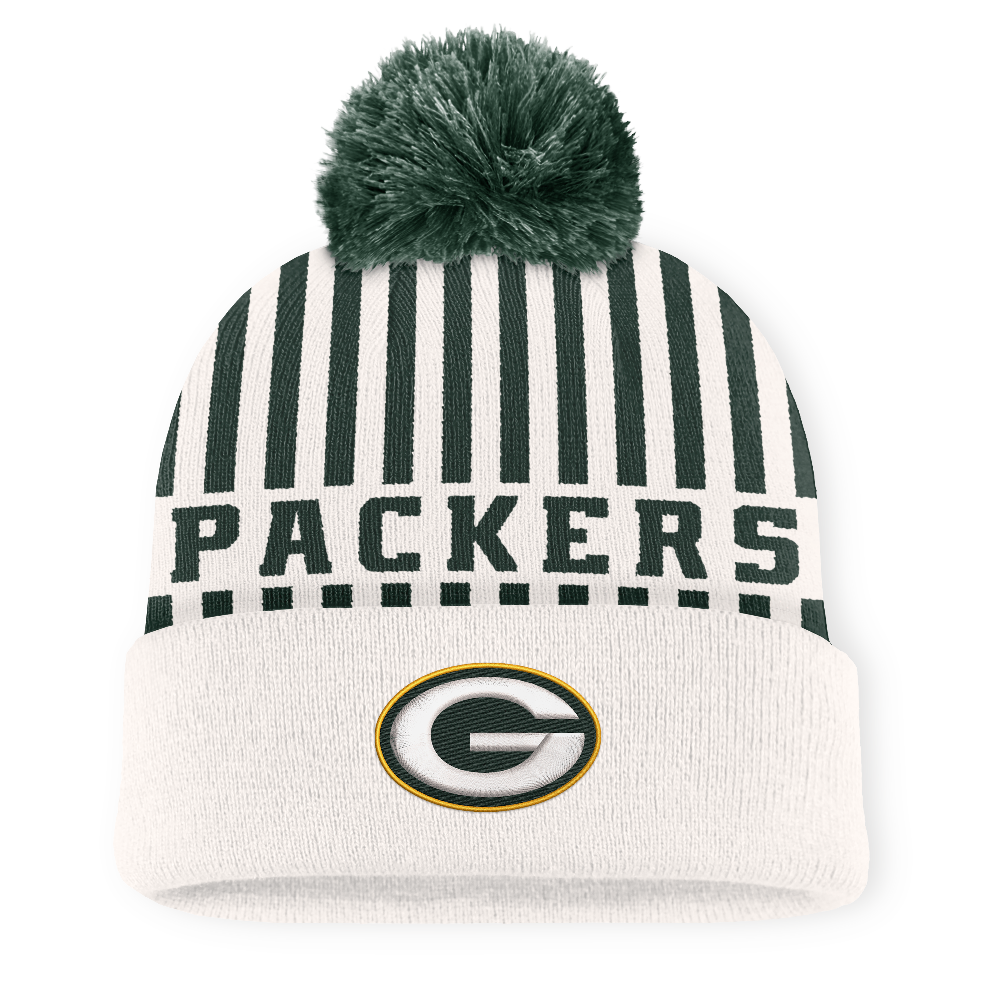 Men's Fanatics Cream Green Bay Packers Streak Cuffed Knit Hat with Pom
