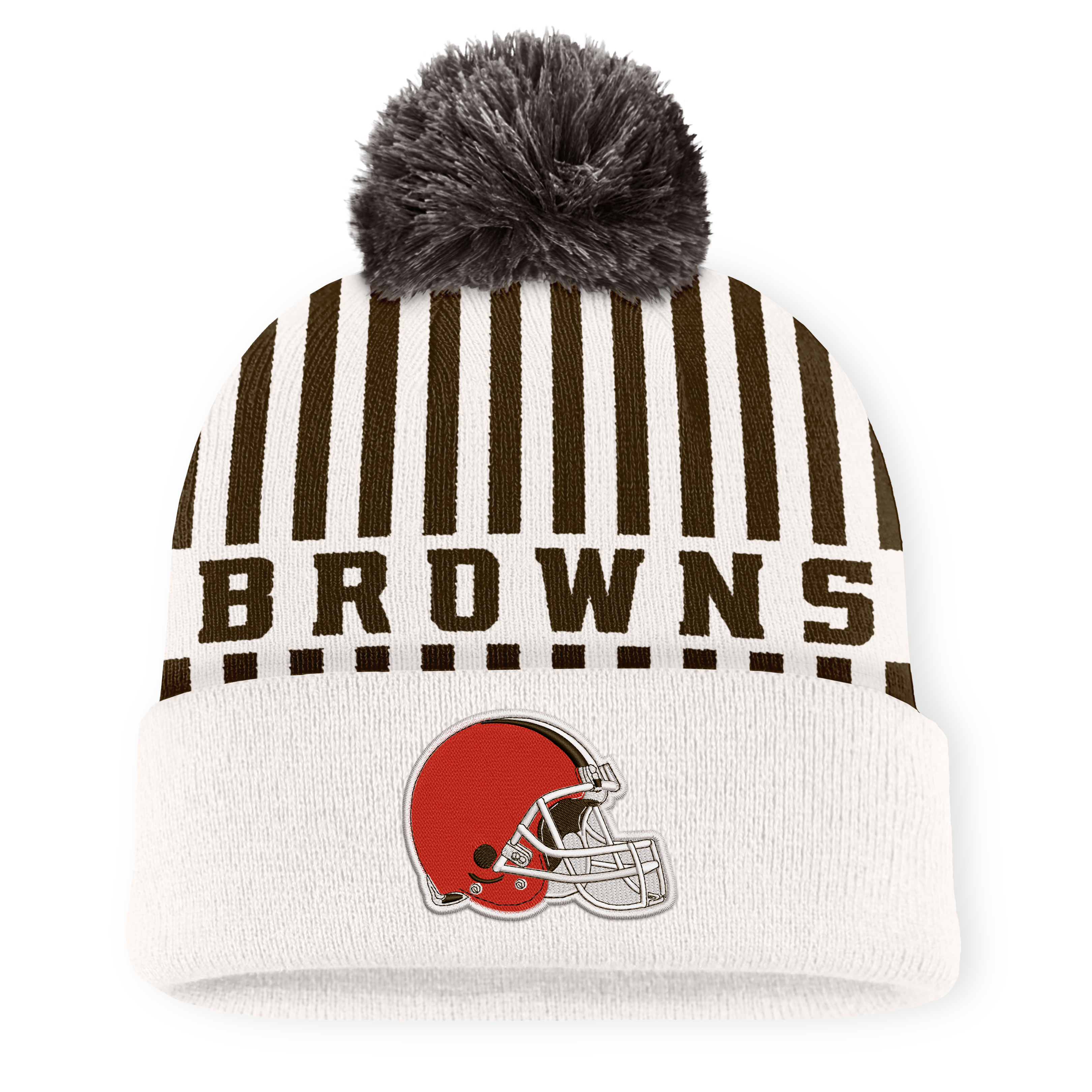 Men's Fanatics Cream Cleveland Browns Streak Cuffed Knit Hat with Pom