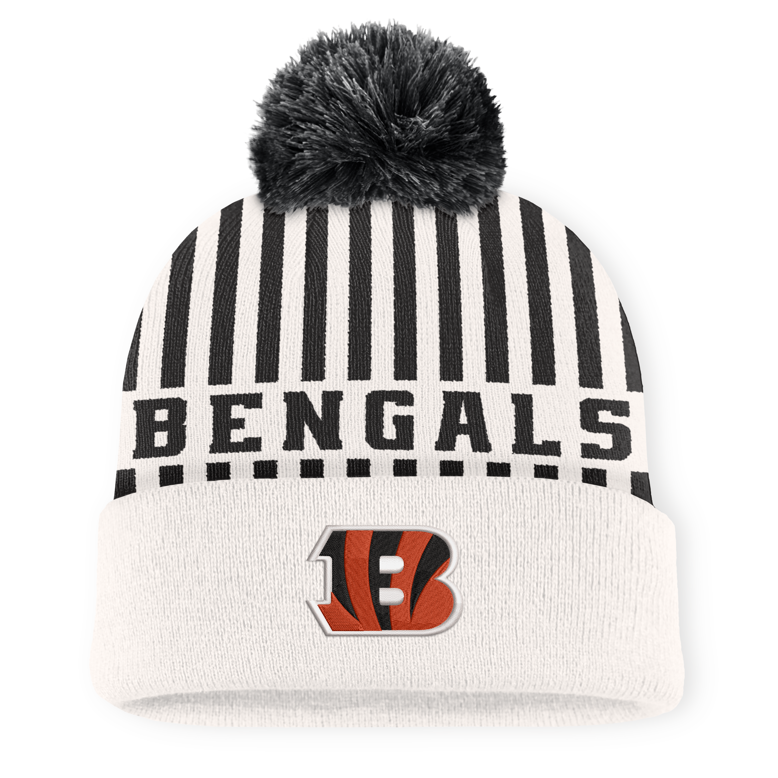 Men's Fanatics Cream Cincinnati Bengals Streak Cuffed Knit Hat with Pom