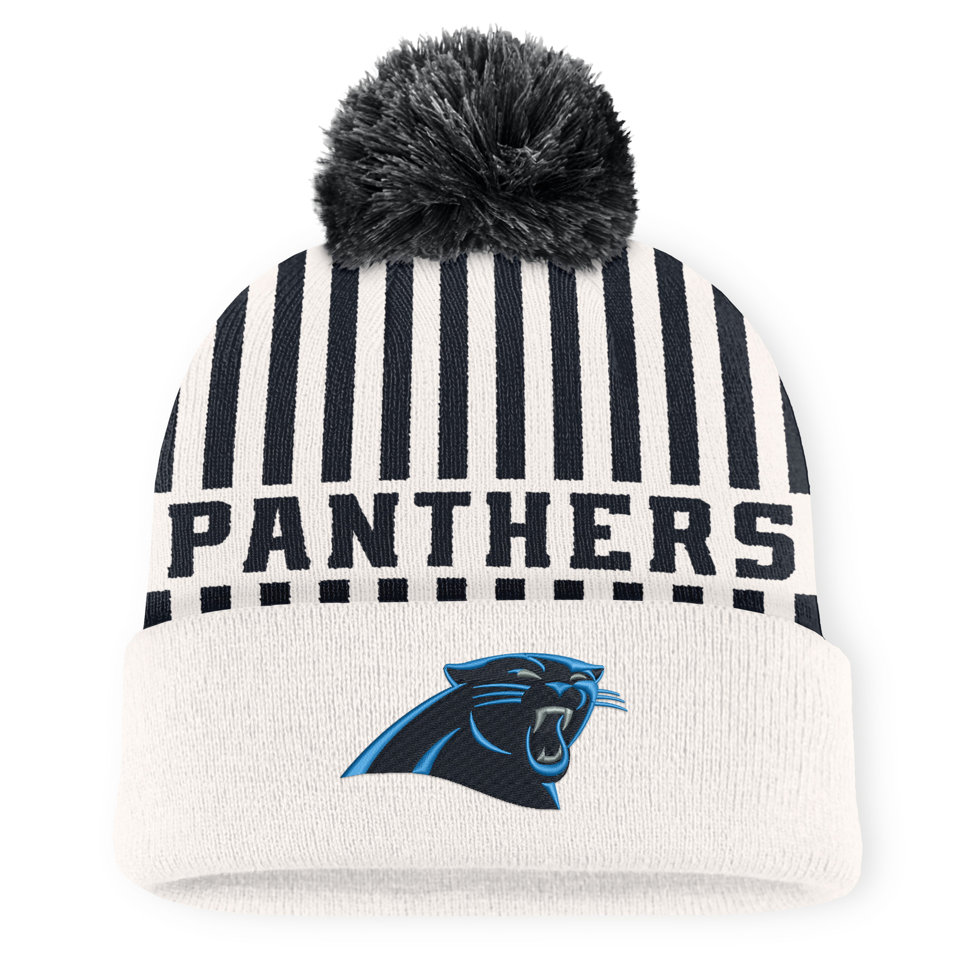 Men's Fanatics Cream/Black Carolina Panthers Streak Cuffed Knit Hat with Pom