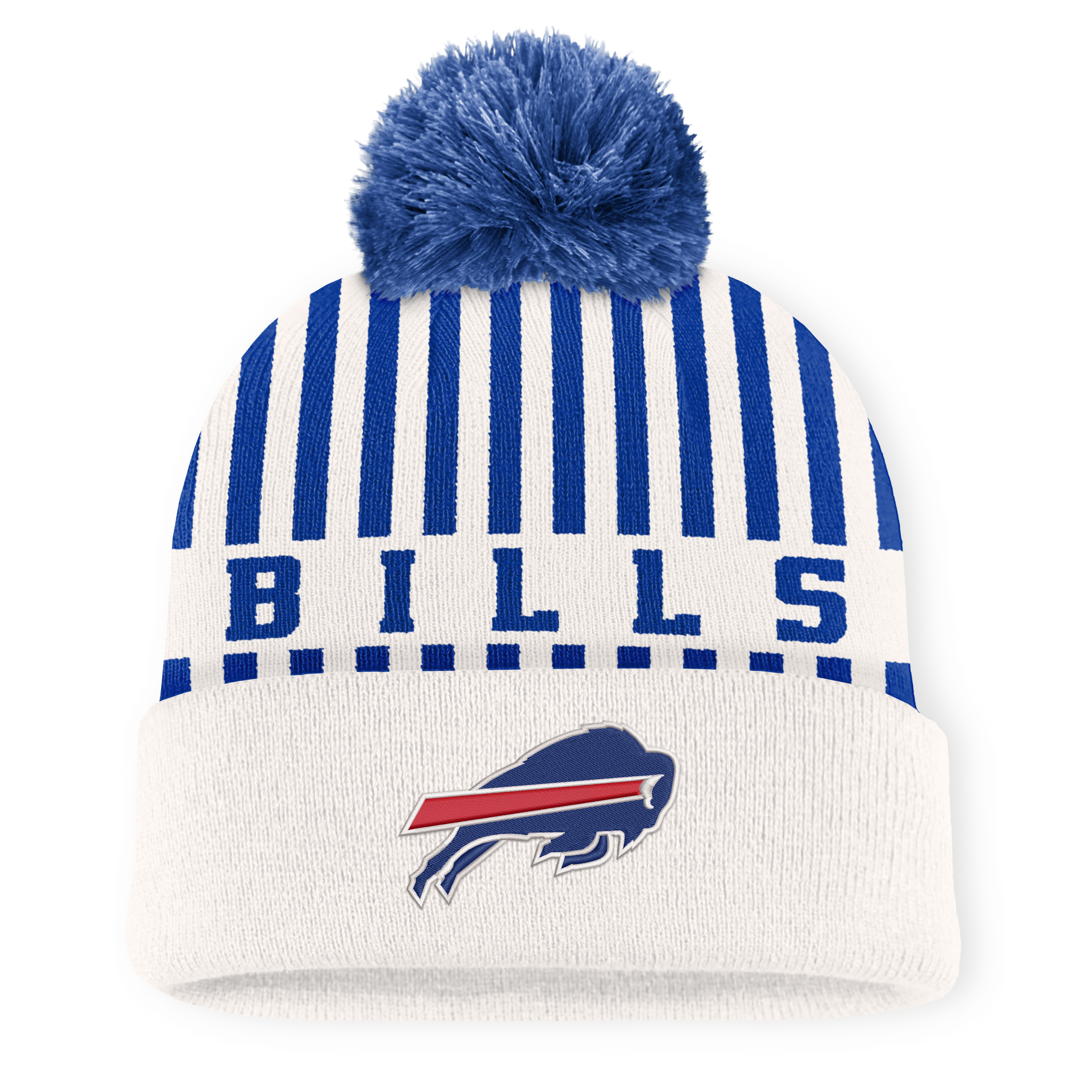 Men's Fanatics Cream/Royal Buffalo Bills Streak Cuffed Knit Hat with Pom